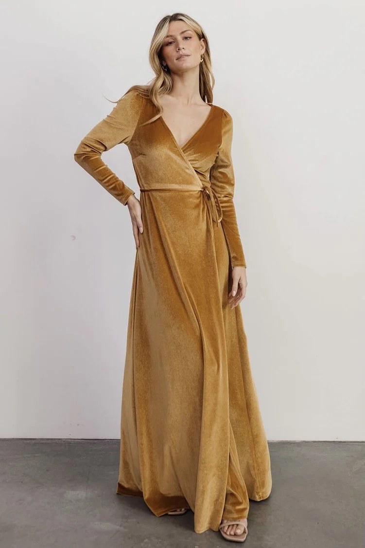 Esmerelda Velvet Wrap Maxi Dress | Gold