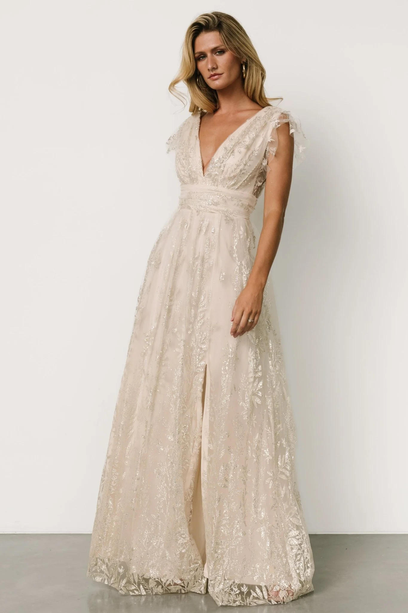 Karina Shimmer Gown | Ivory + Silver