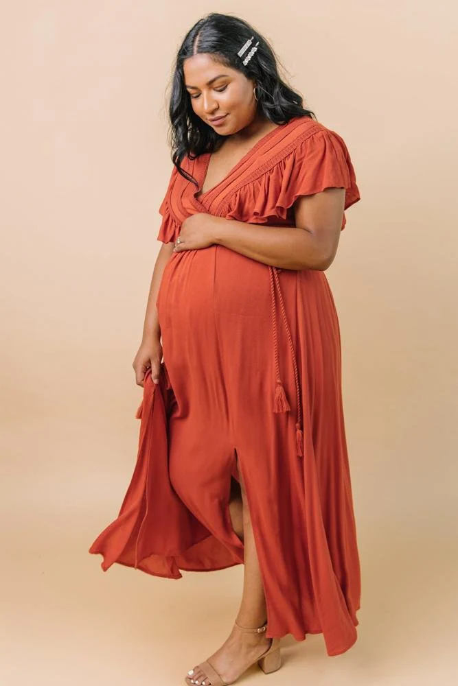 Jennifer Deep V Maxi Dress | Rust