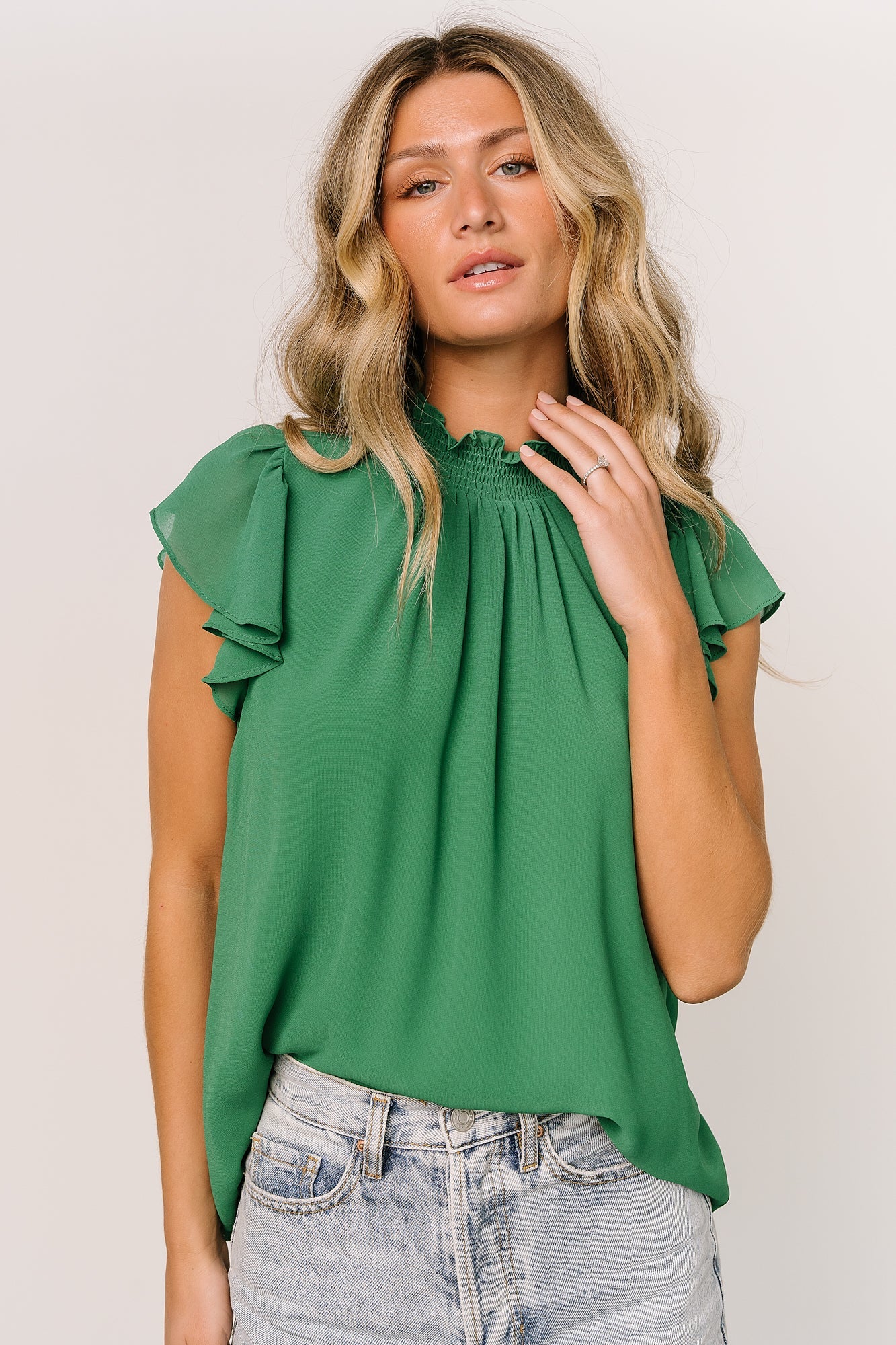 Leah Mock Neck Top | Green