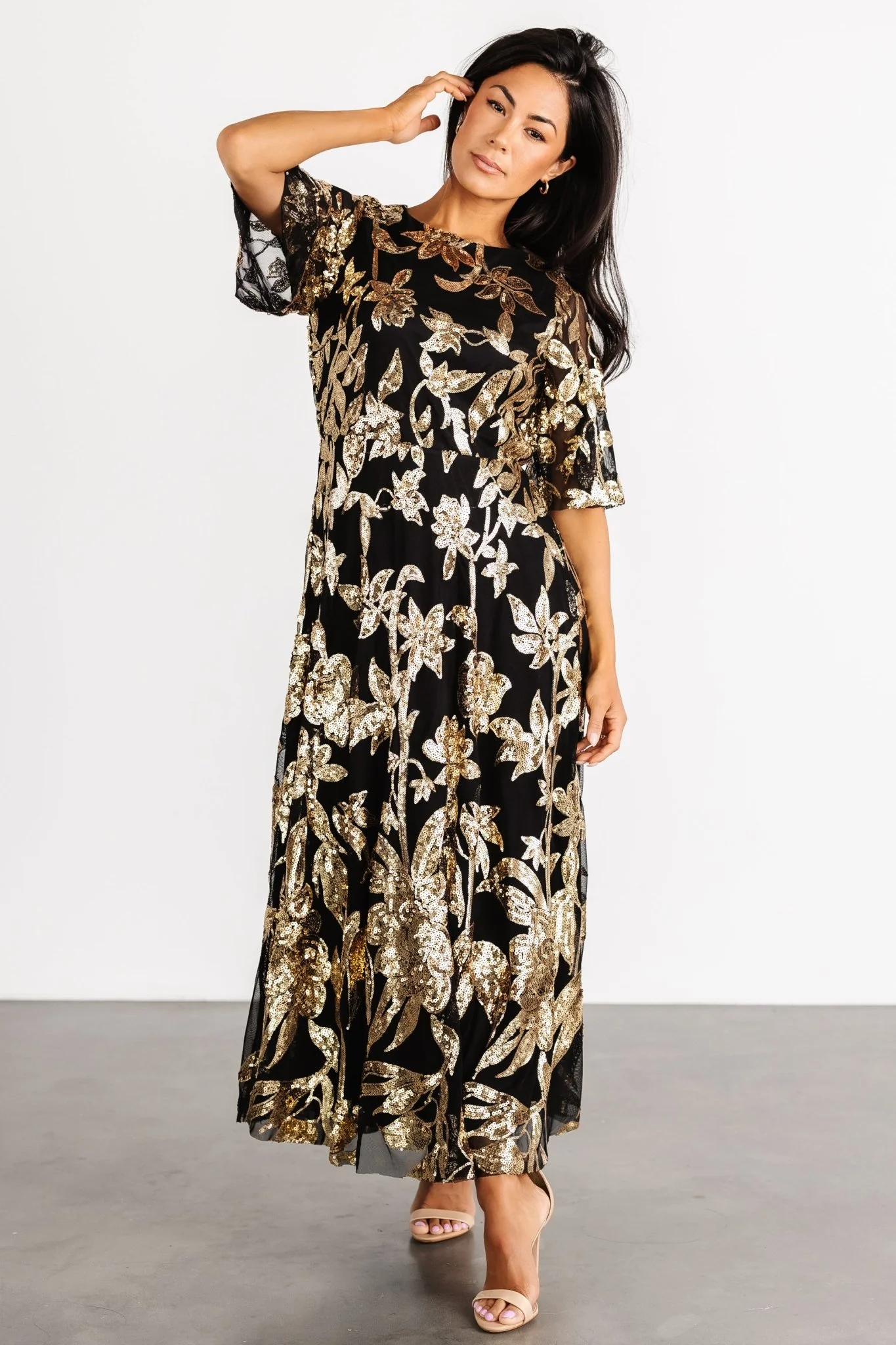 Lucy Sequin Dress | Black + Gold