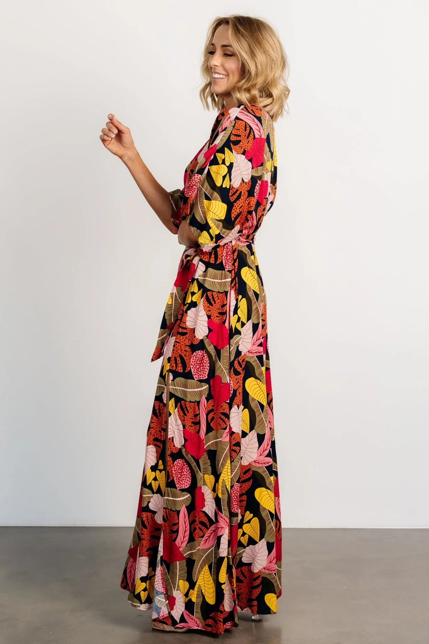 Moira Kimono Maxi Dress | Navy Multi Print