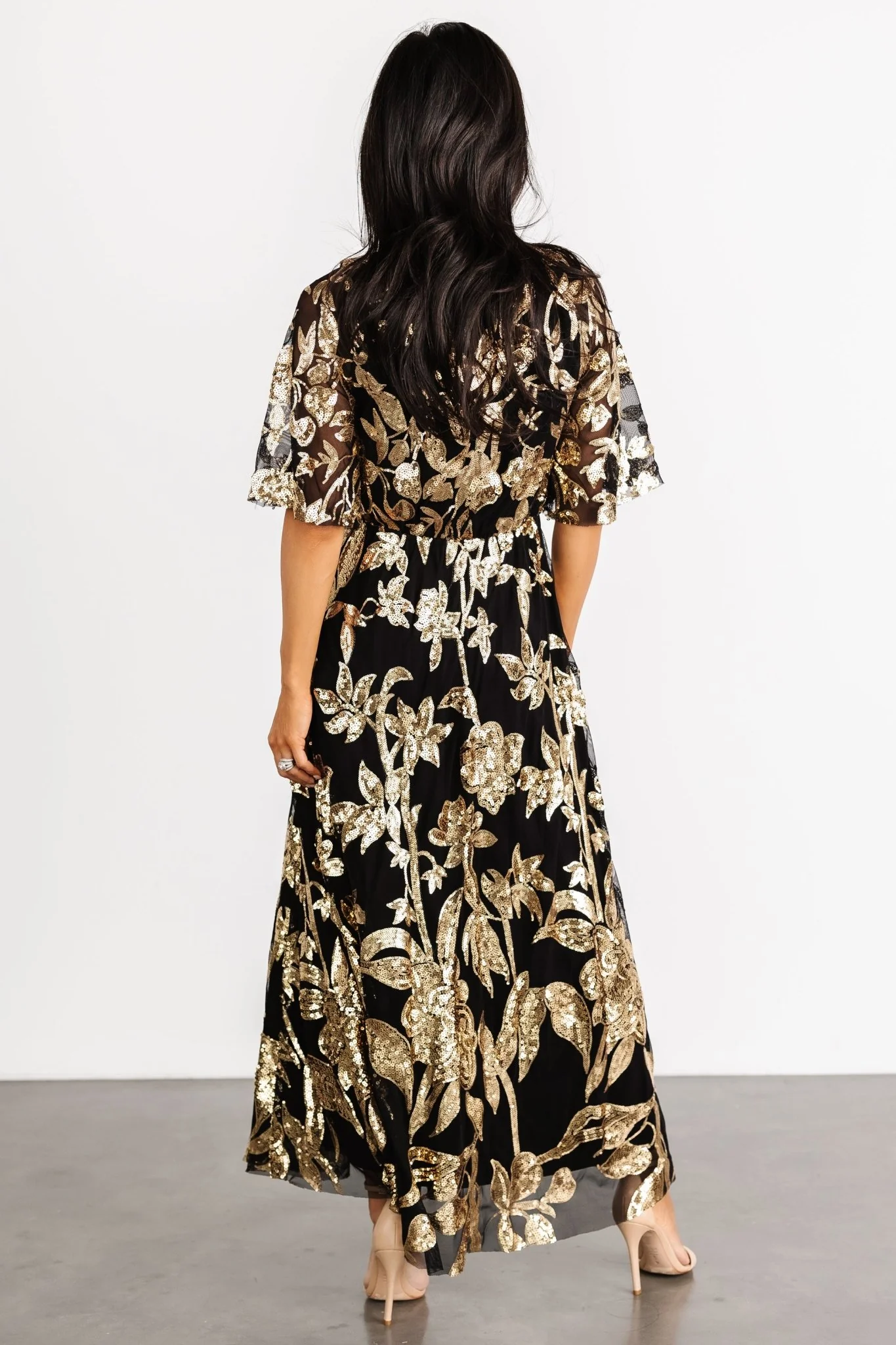 Lucy Sequin Dress | Black + Gold