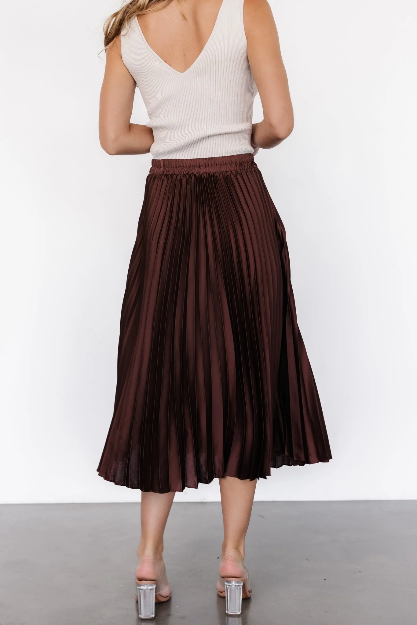 Demetria Pleated Midi Skirt | Dark Brown