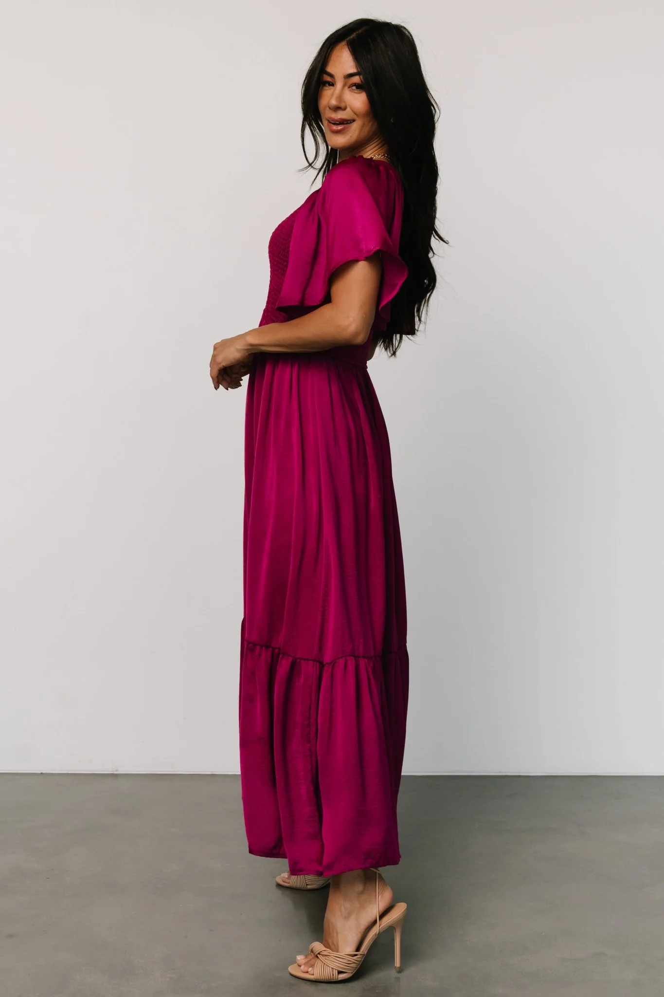 Lovell Smocked Midi Dress | Wine Berry