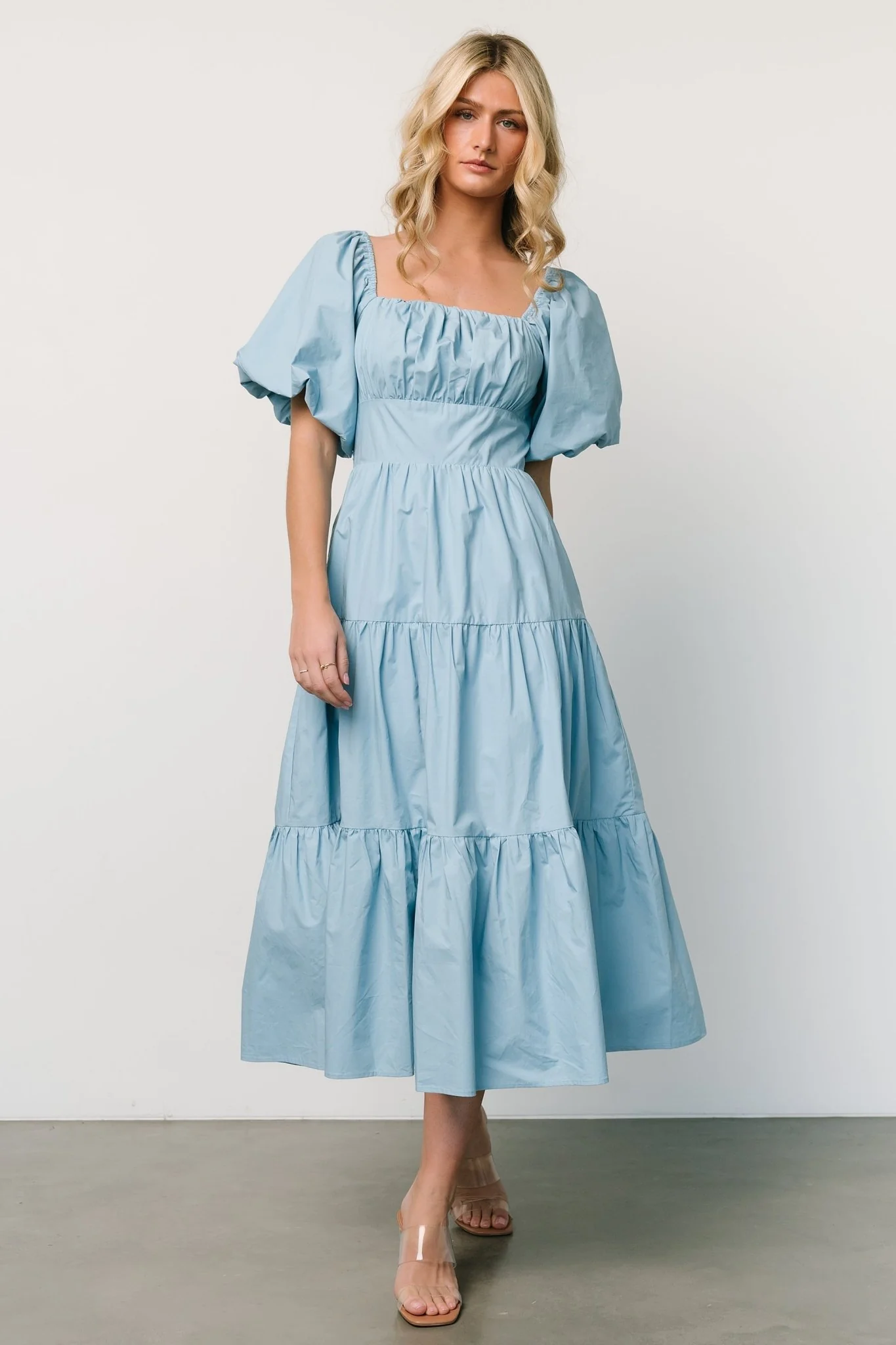 Cindy Puff Sleeve Tiered Dress | Blue