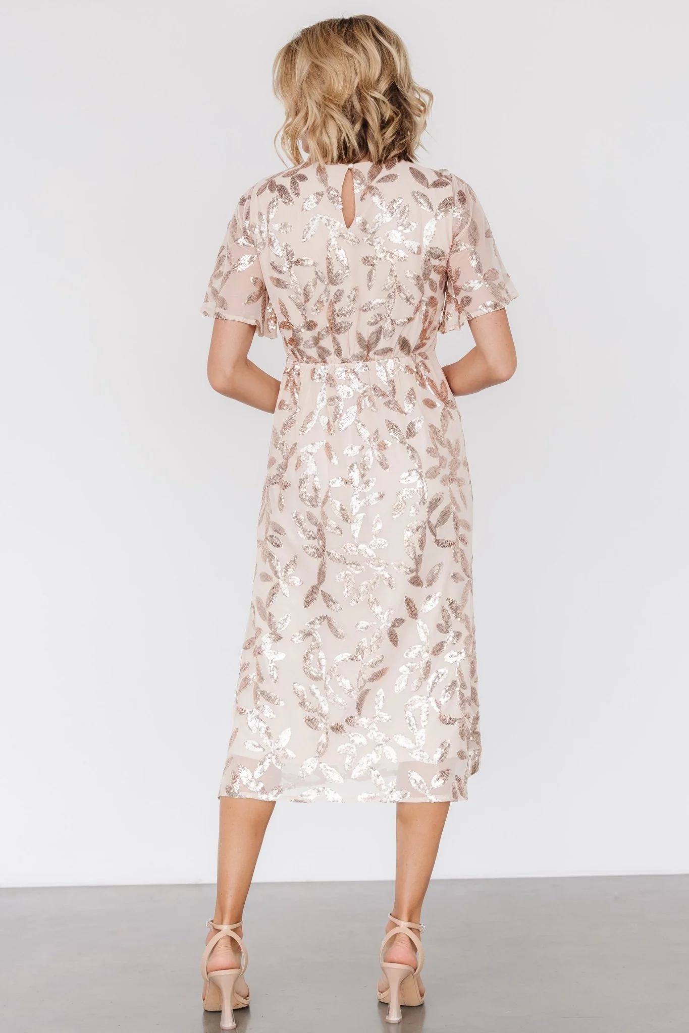 Deanna Sequin Midi Dress | Rose Gold