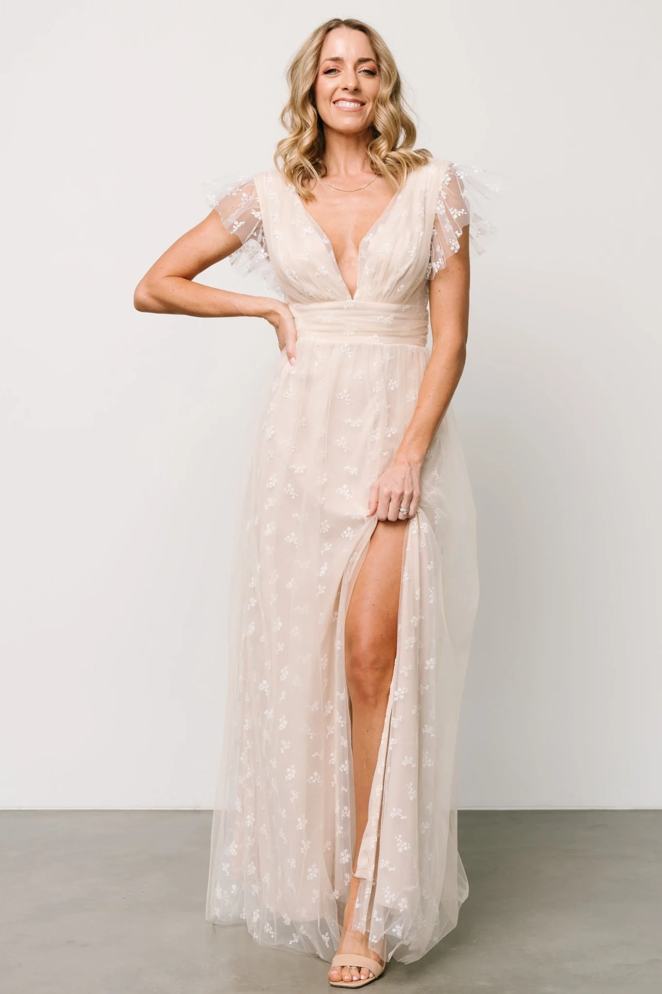 Caterina Tulle Maxi Dress | Natural + White