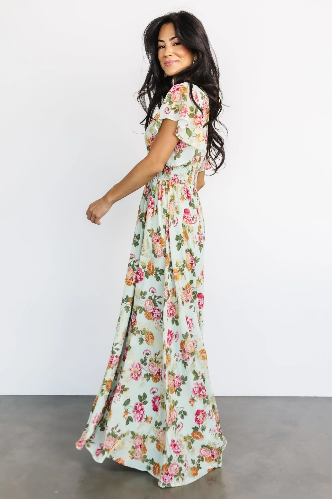 Lynlee Metallic Maxi Dress | Sage + Pink