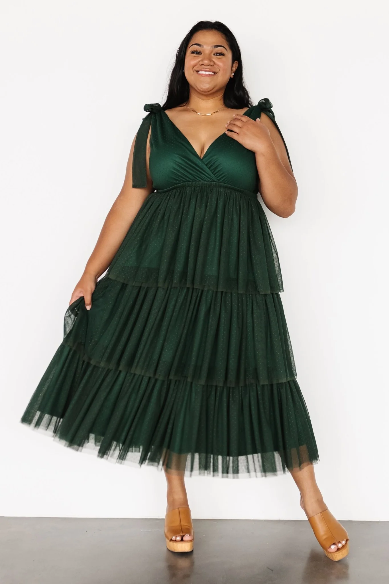 Tessa Tiered Tulle Tank Dress | Dark Green