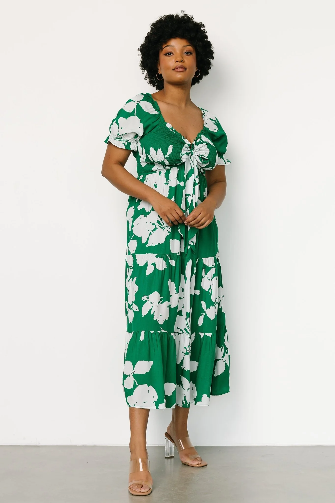 Kelley Smocked Maxi Dress | Green + White
