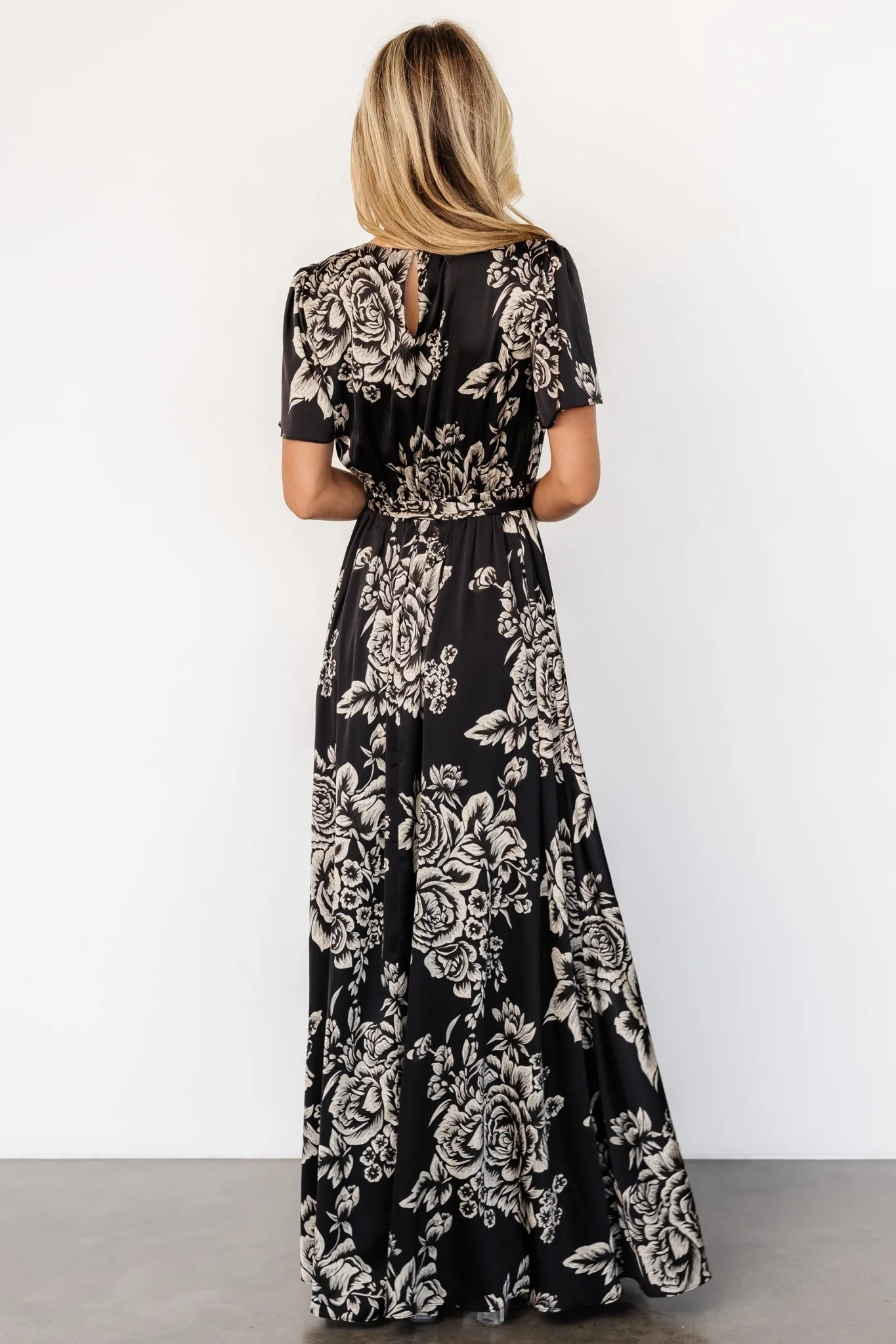 Agnes Satin Maxi Dress | Black + Cream Floral