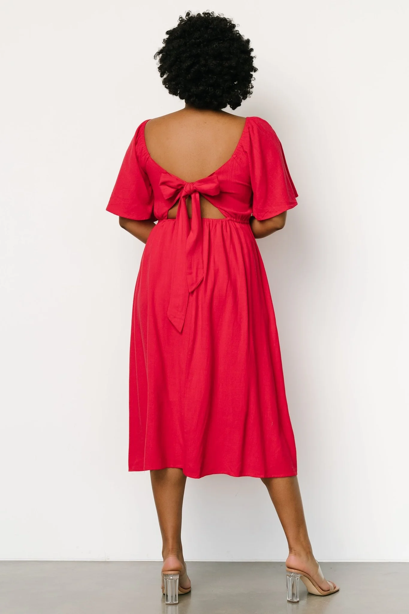 Raquel Back Tie Midi Dress | Red