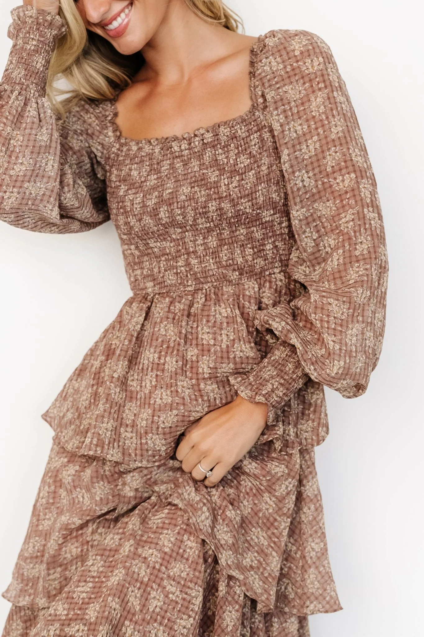 Miranda Tiered Maxi Dress | Latte Floral