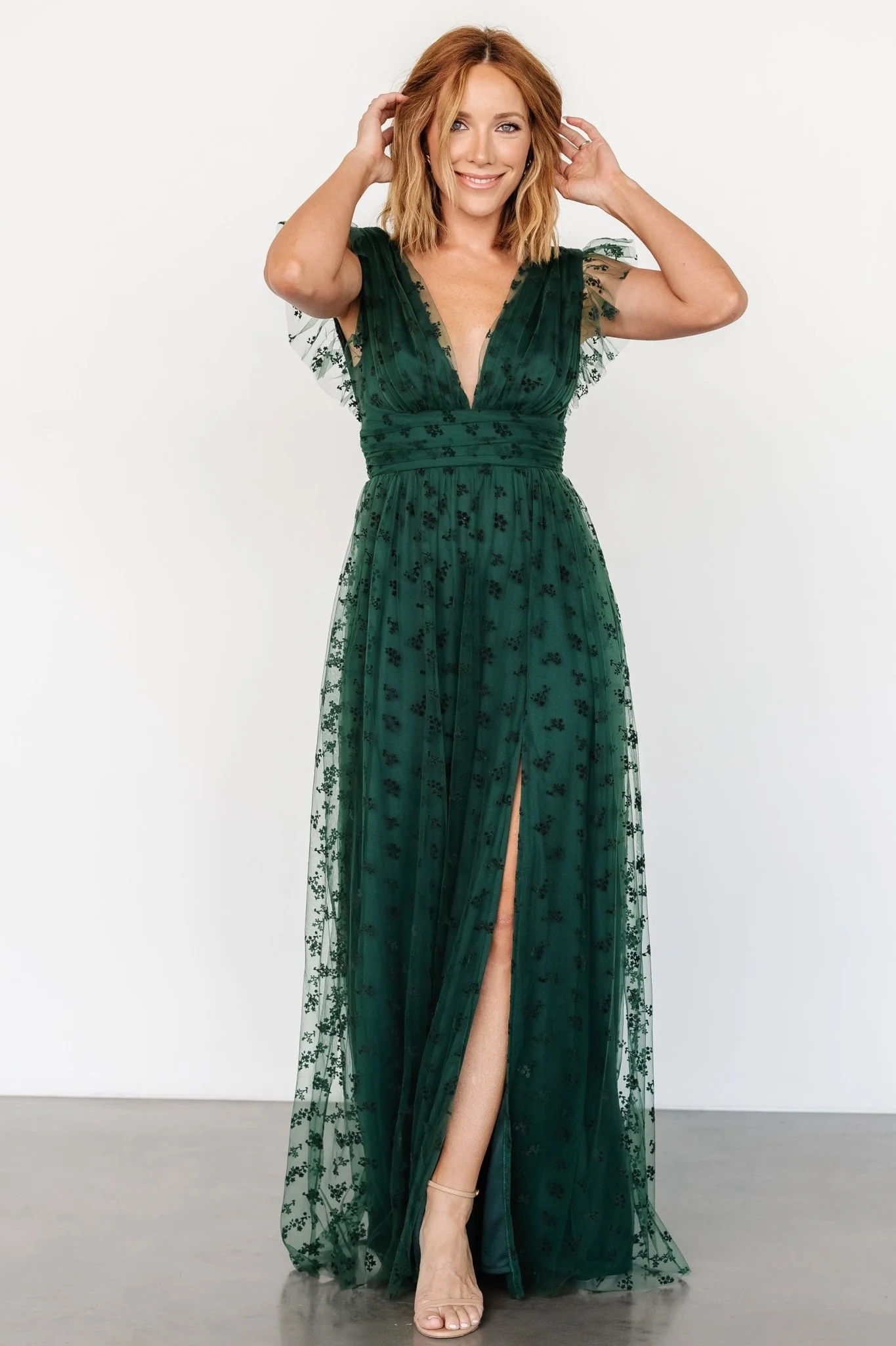 Caterina Tulle Maxi Dress | Dark Green