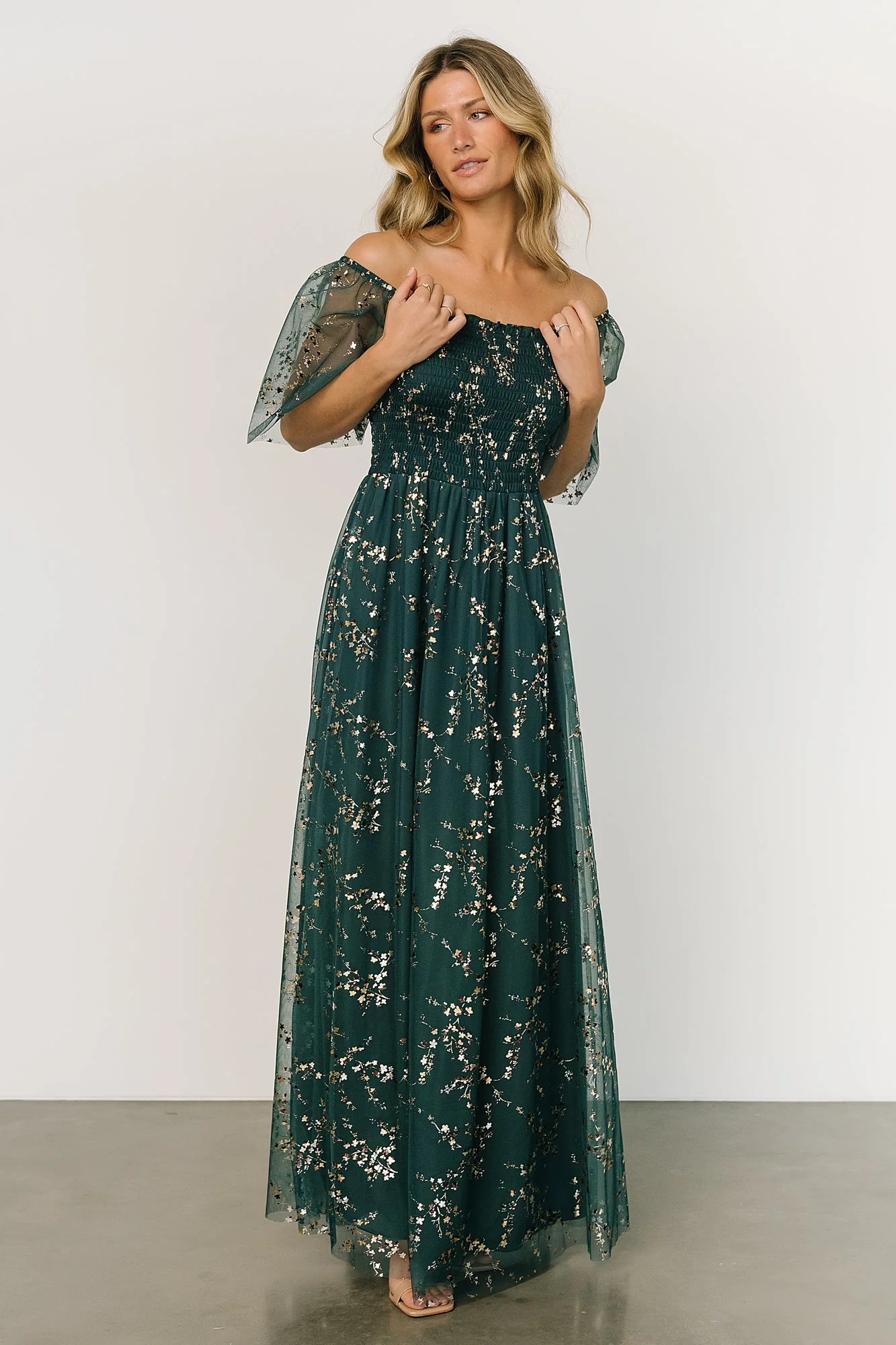 Cassandra Tulle Maxi Dress | Green + Gold