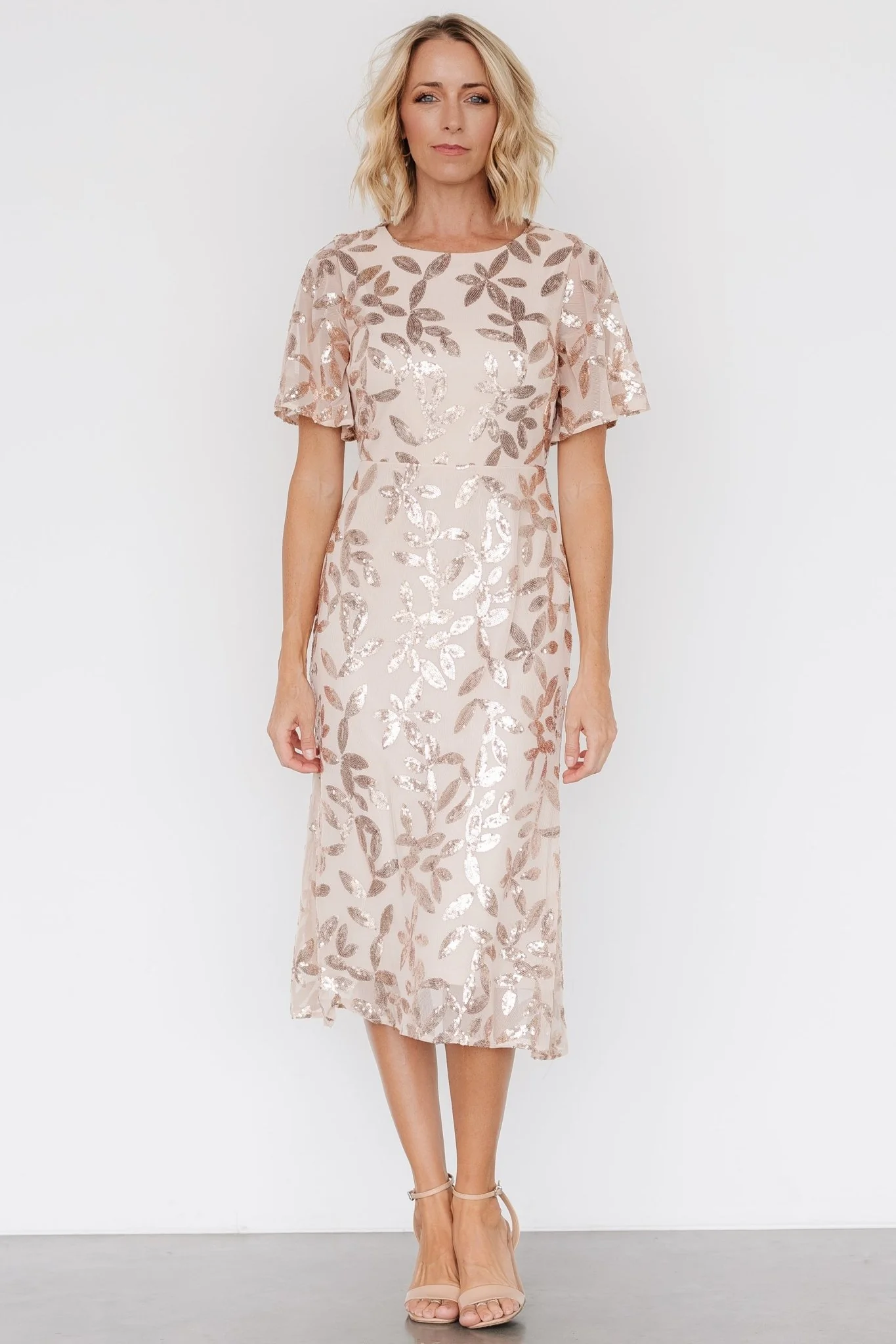 Deanna Sequin Midi Dress | Rose Gold