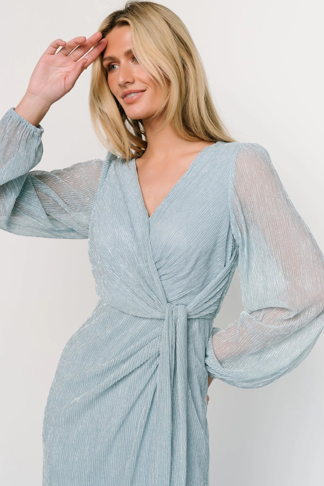 Devlyn Pleated Dress | Dusty Blue Shimmer