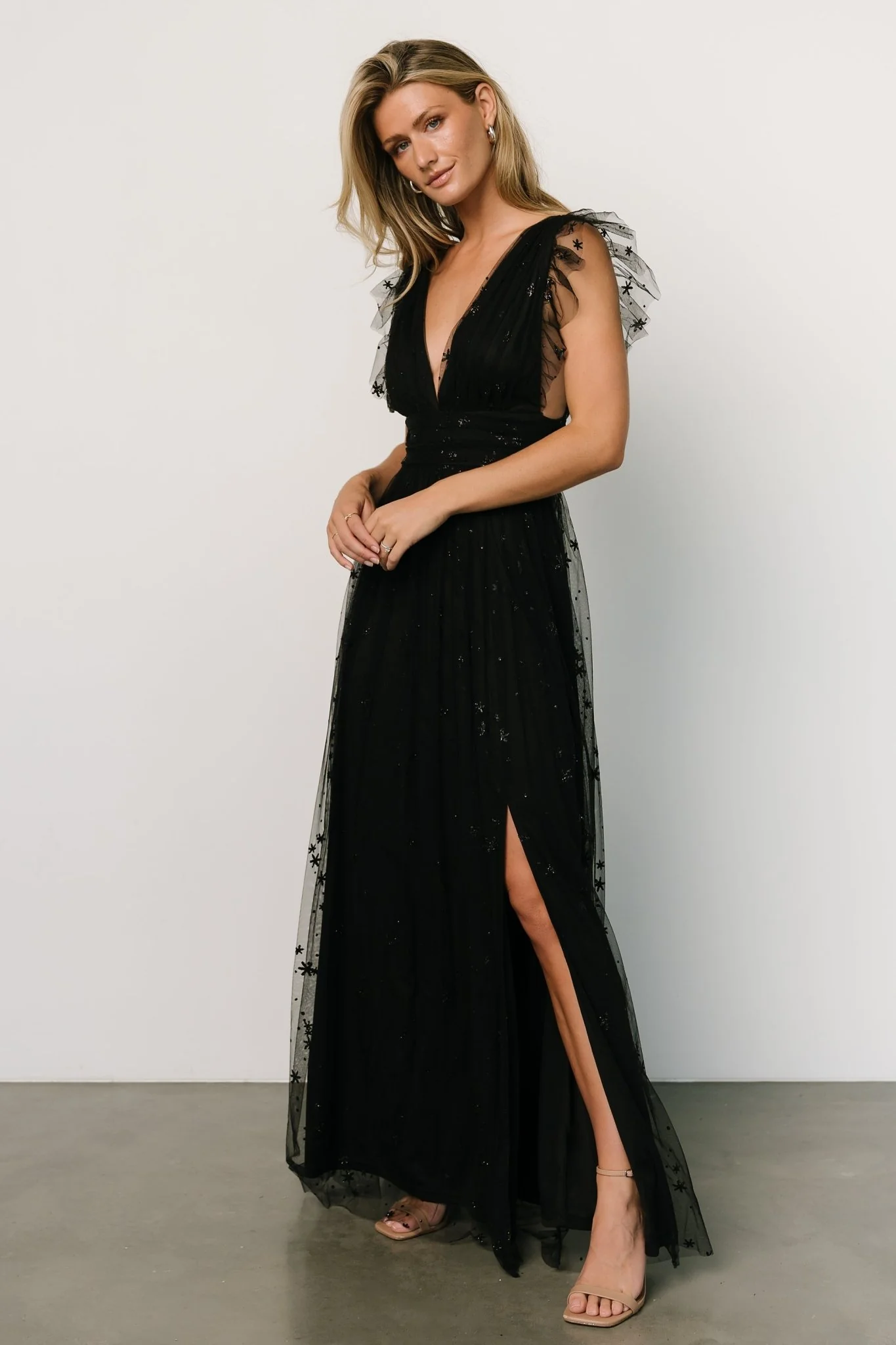 Nova Shimmer Maxi Dress | Black