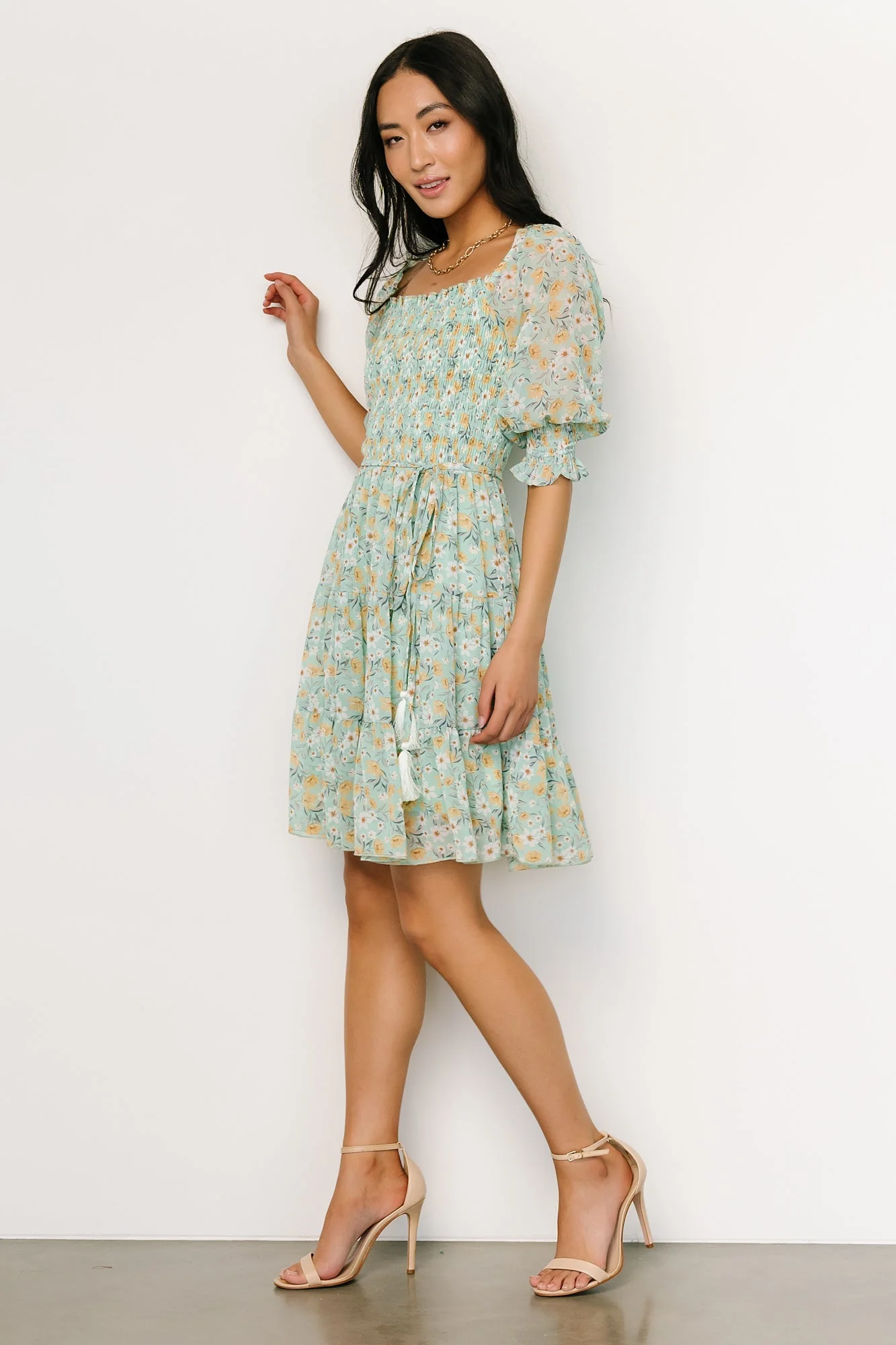 Azlyn Smocked Short Dress | Sage Floral