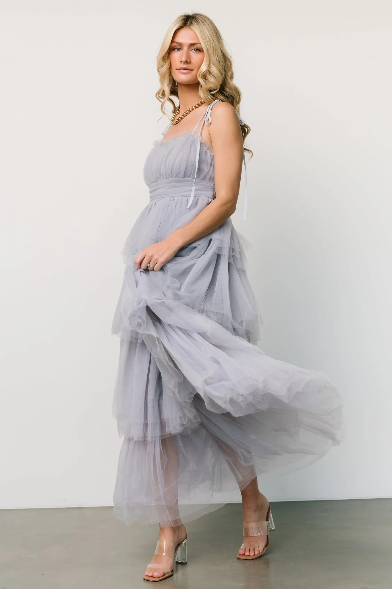 Alora Tulle Tiered Maxi Dress | Dusty Slate