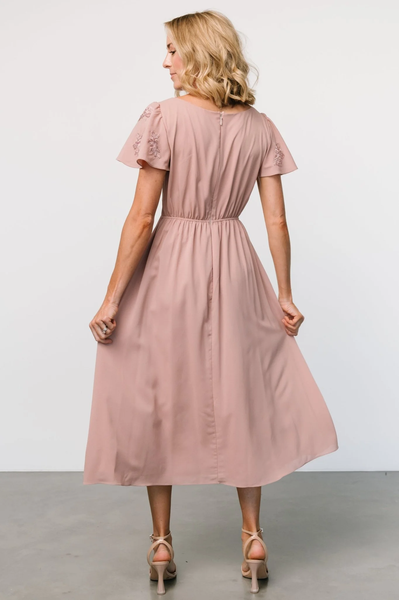 Swan Bead Embroidered Midi Dress | Dusty Rose