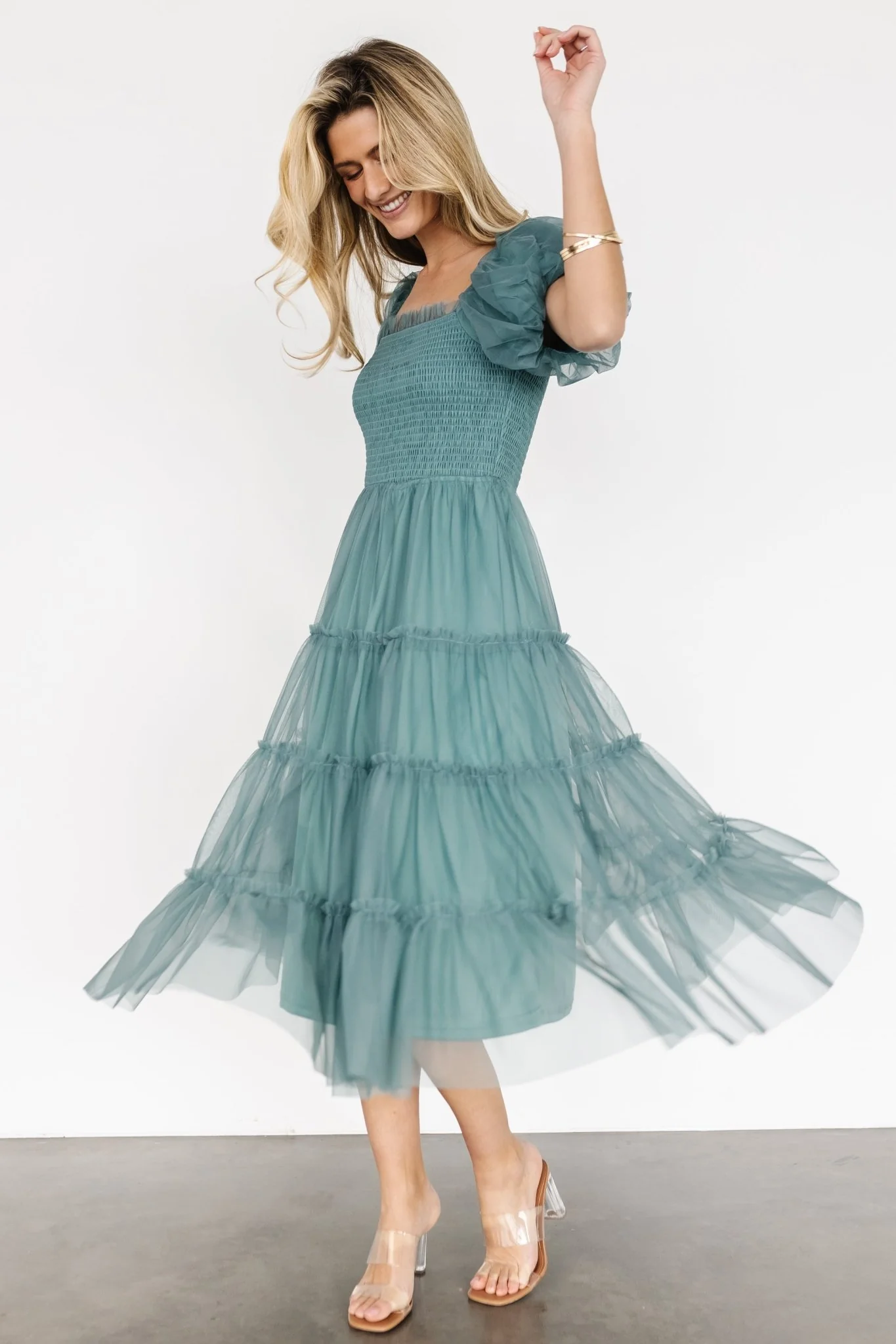 Liv Tulle Midi Dress | Eucalyptus