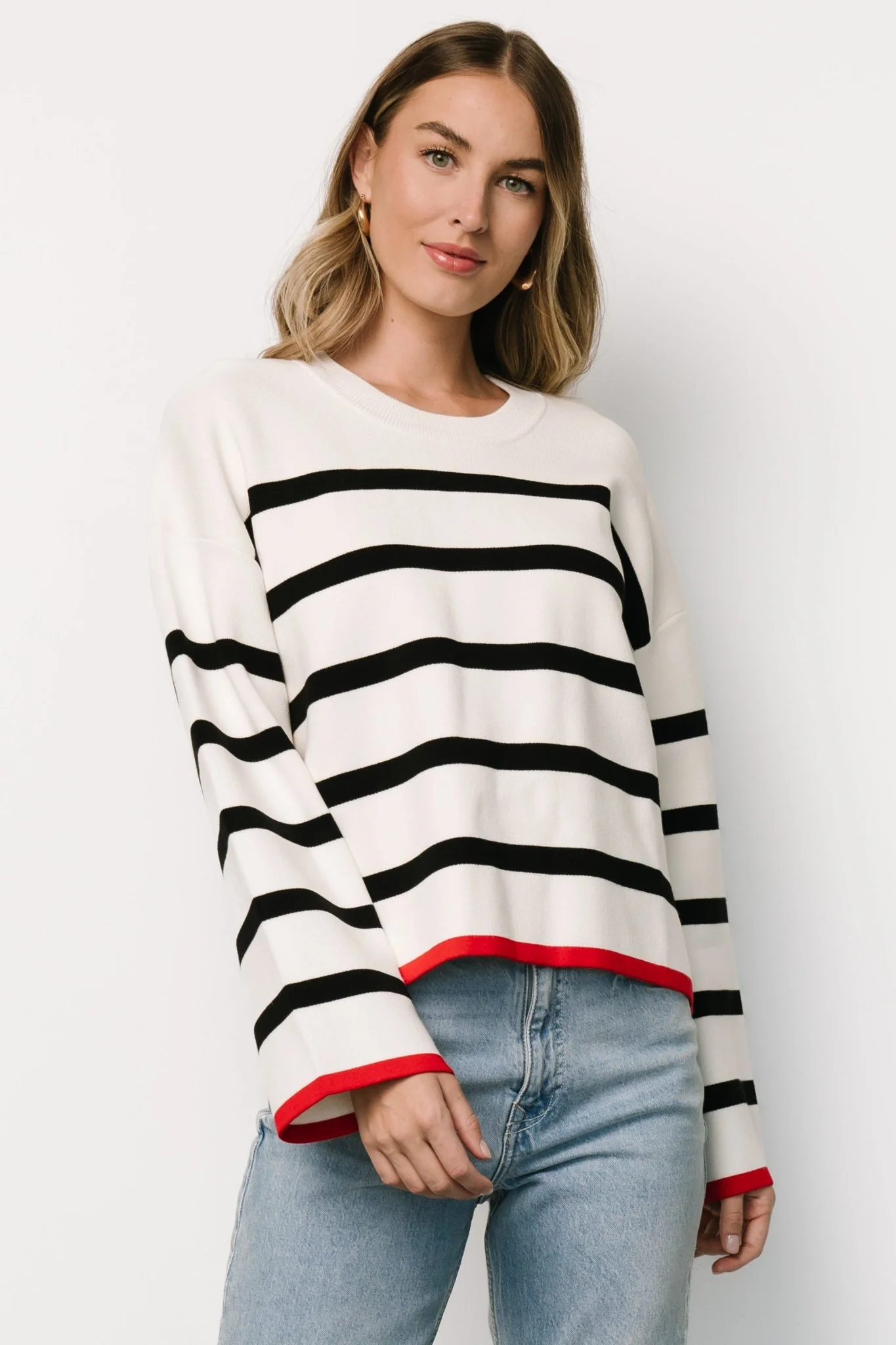 Madilyn Striped Sweater | Off White + Black