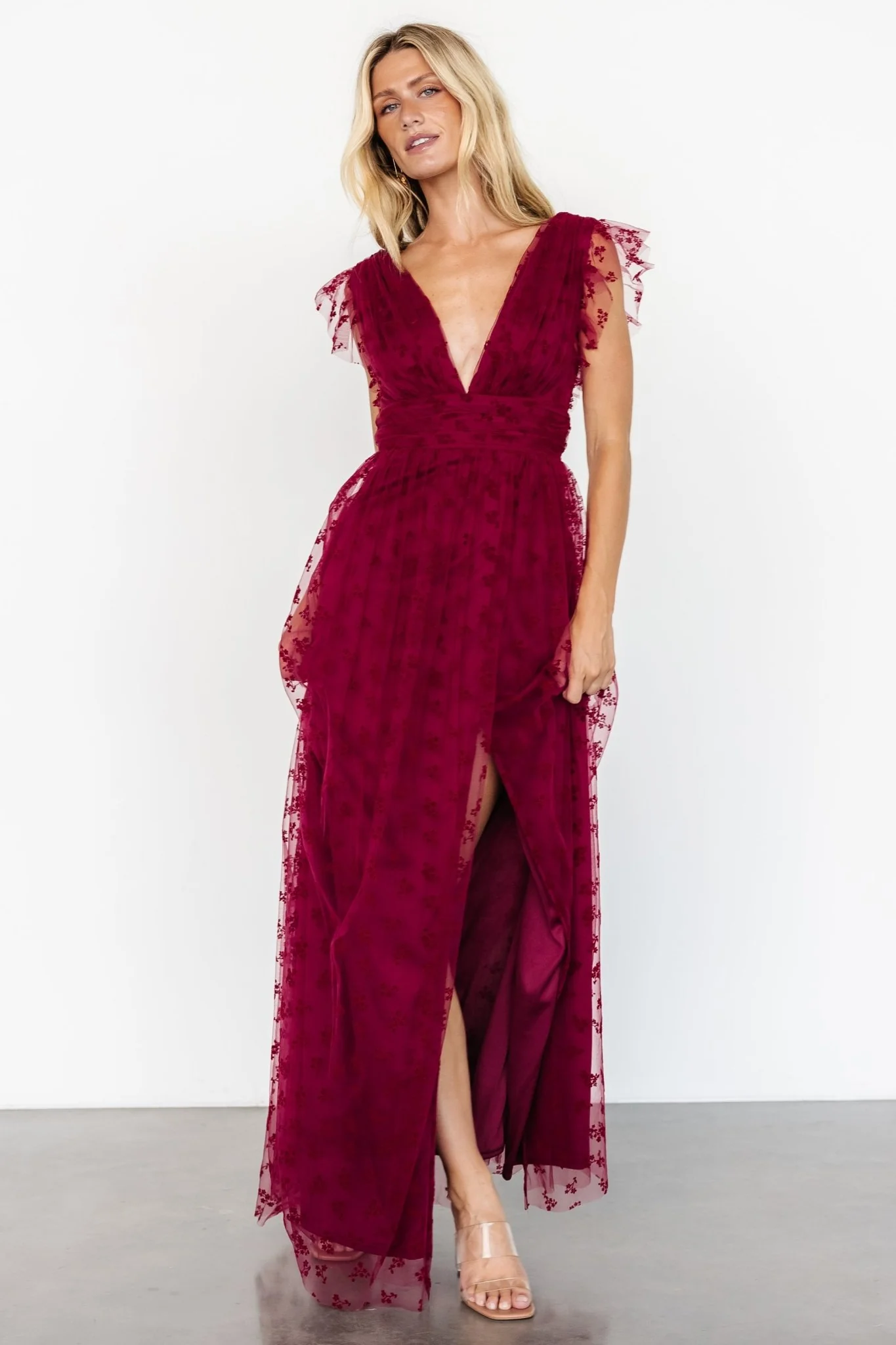 Caterina Tulle Maxi Dress | Wine