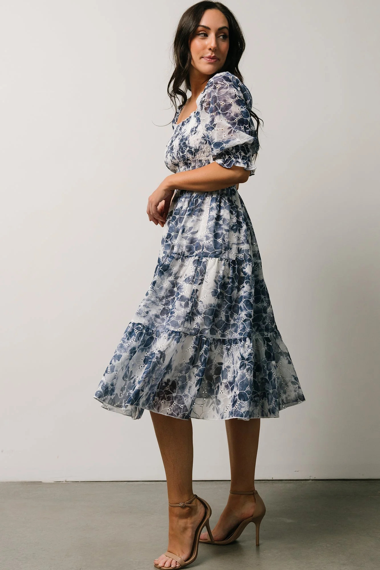 Hazel Eyelet Midi Dress | Navy