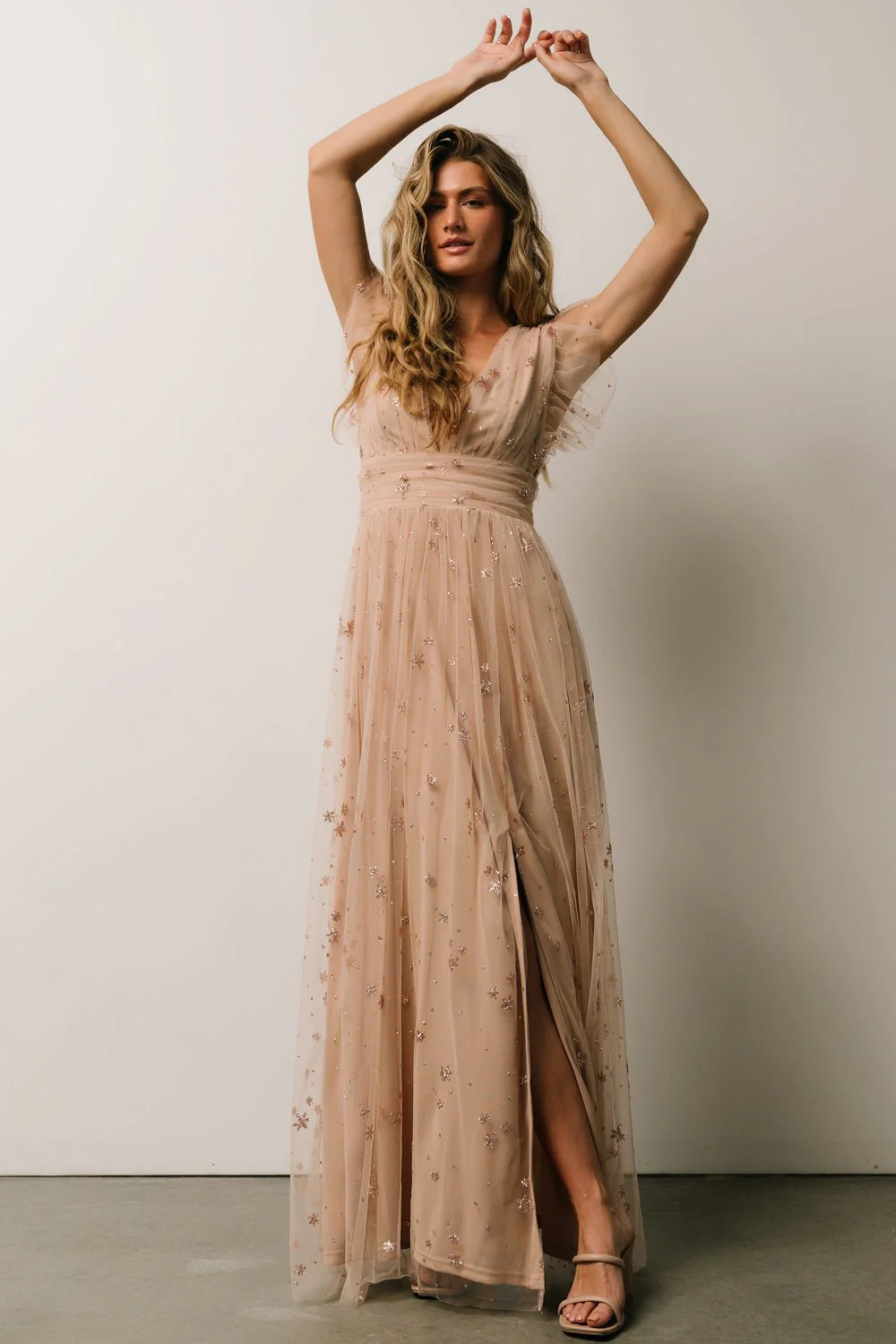 Nova Shimmer Maxi Dress | Natural + Blush