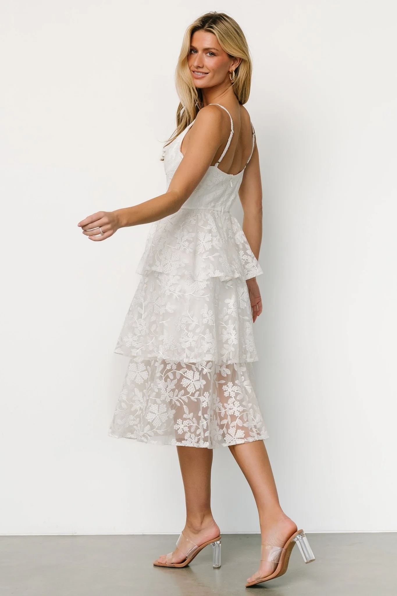 Giavanna Tiered Midi Dress | Off White