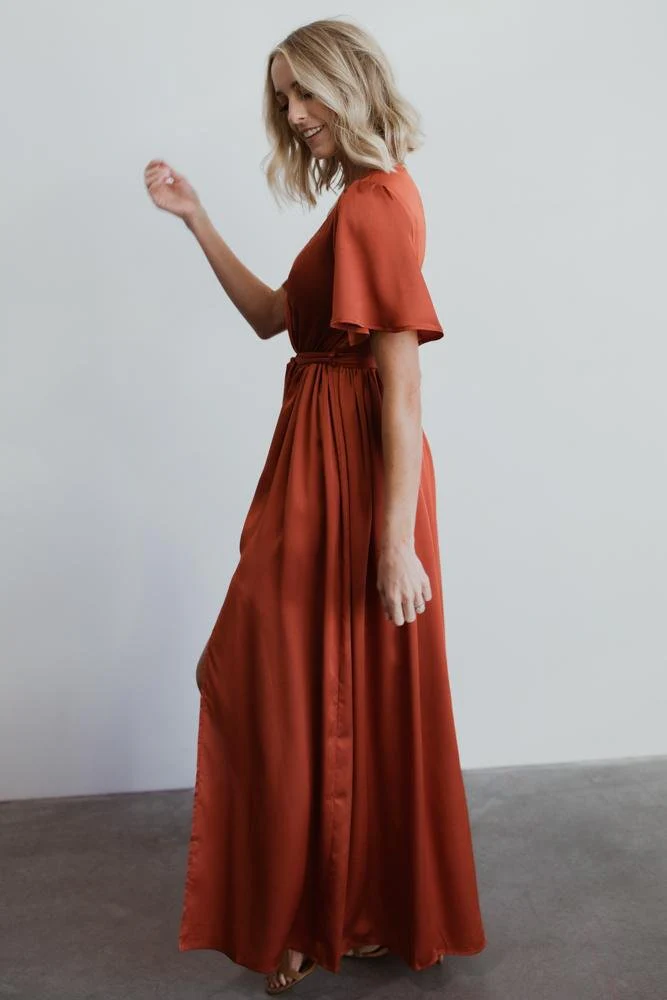 Sicily Satin Maxi Dress | Rust