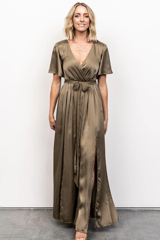 Sicily Satin Maxi Dress | Olive