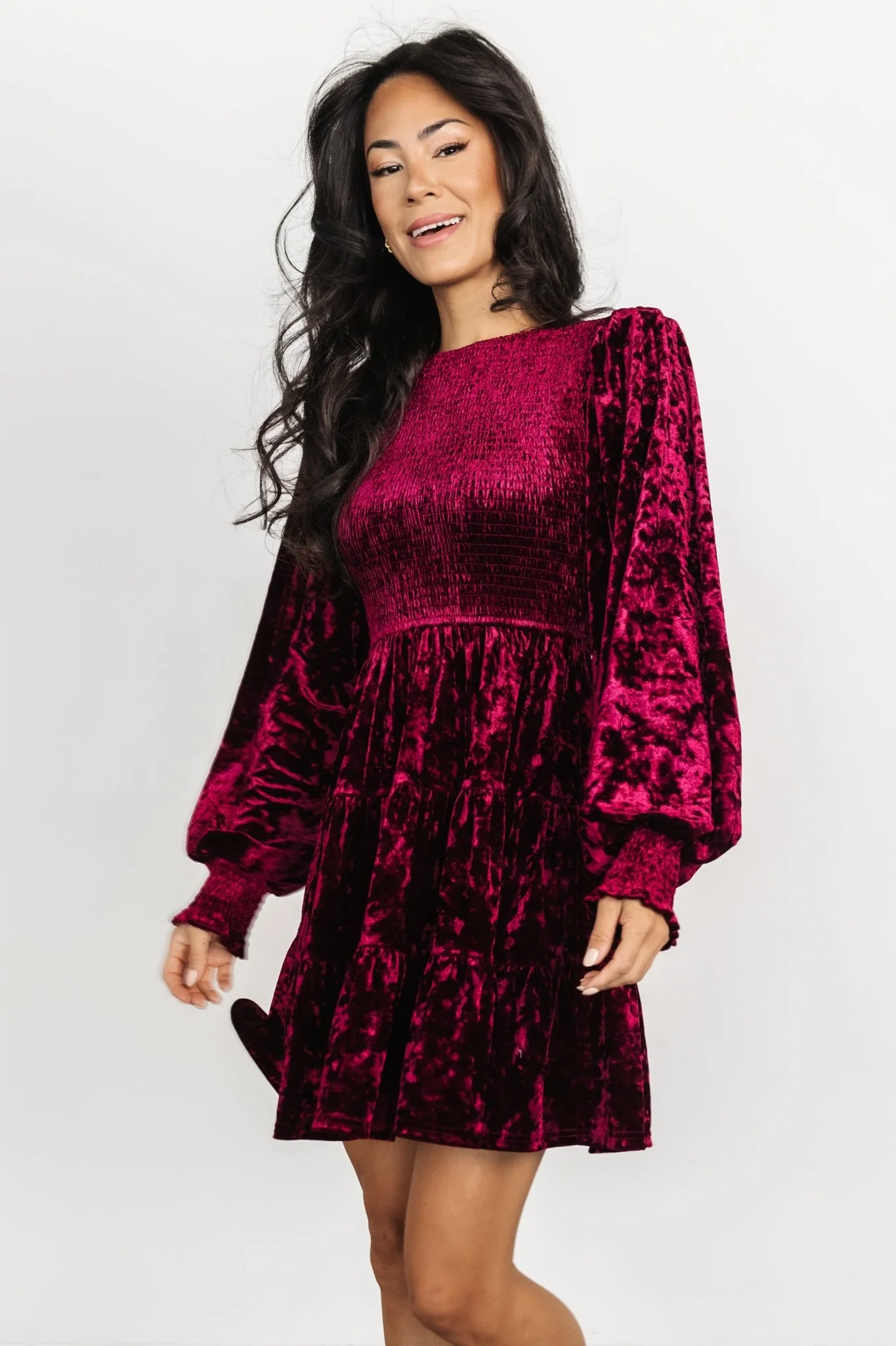 Kele Crushed Velvet Mini Dress | Deep Berry