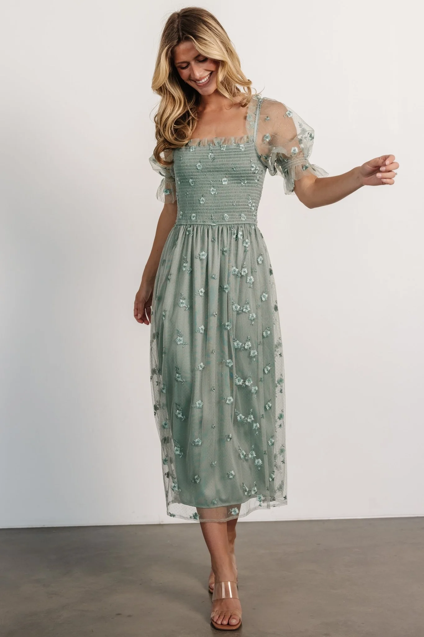 Emilia Embroidered Dress | Sage