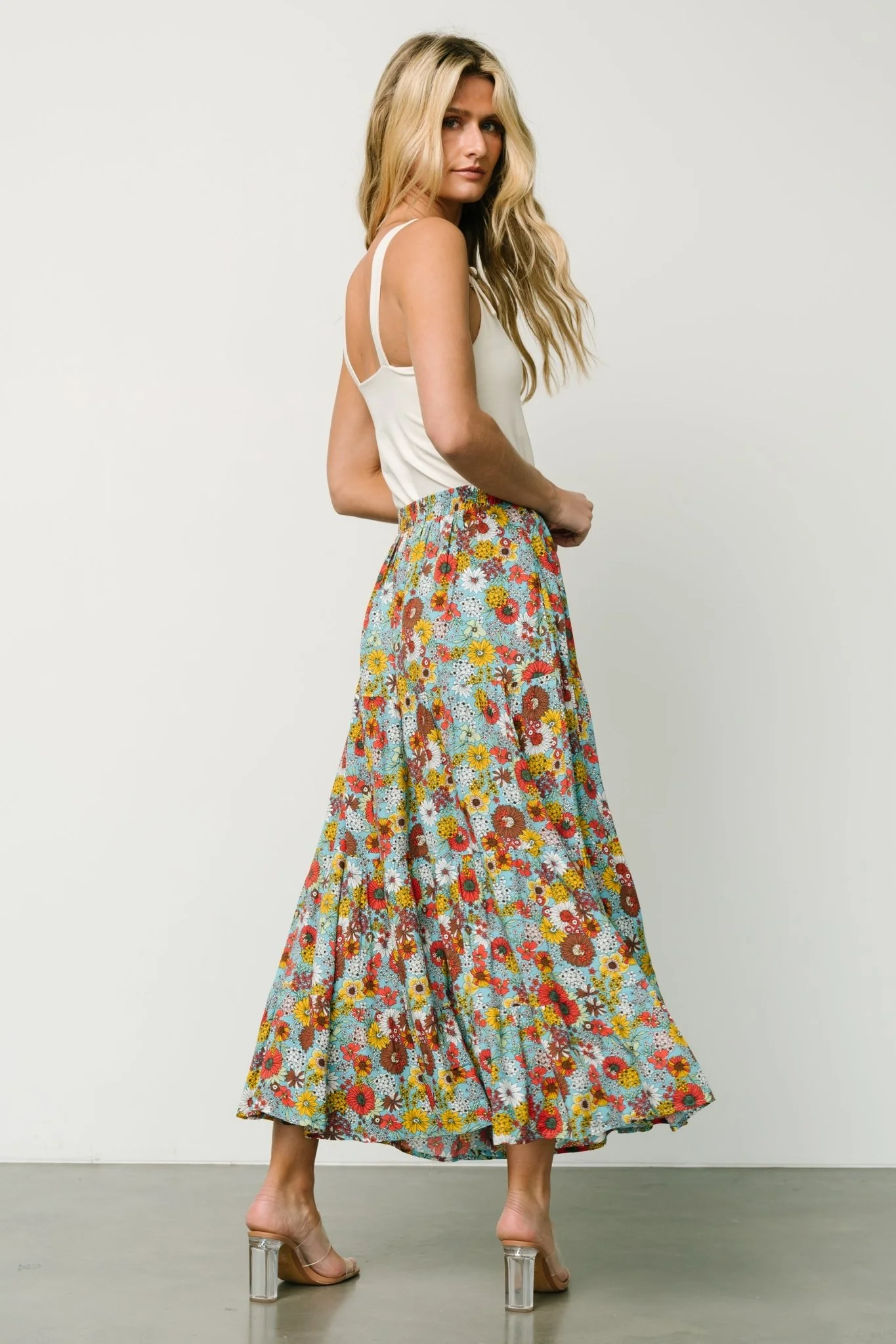 Reilly Maxi Skirt | Teal Flower Print
