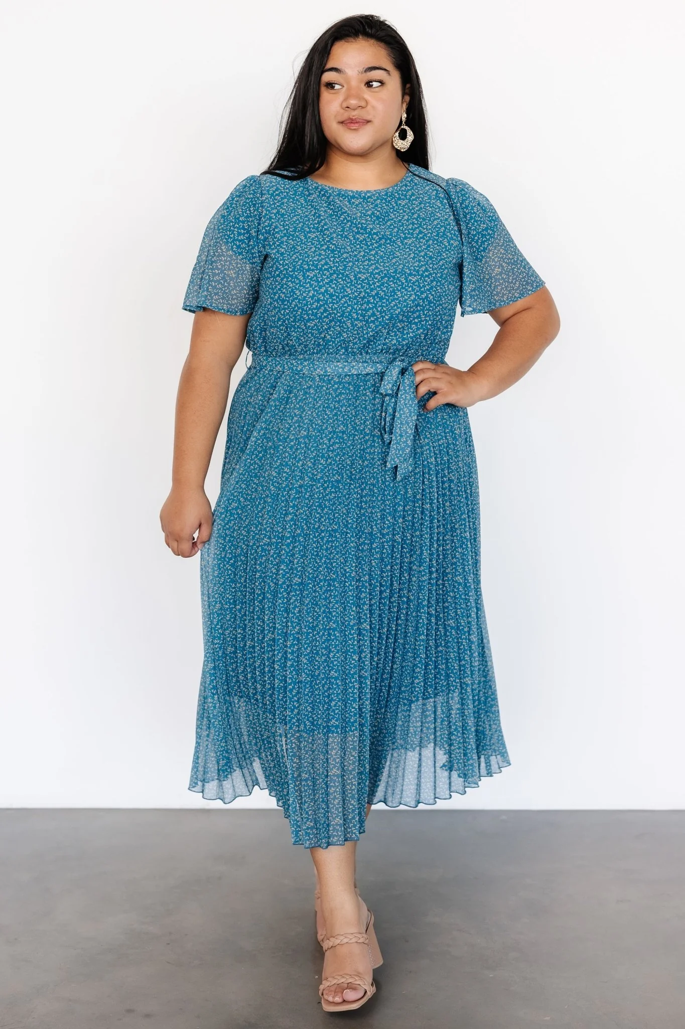 Prim Pleated Dress | Persian Blue Print