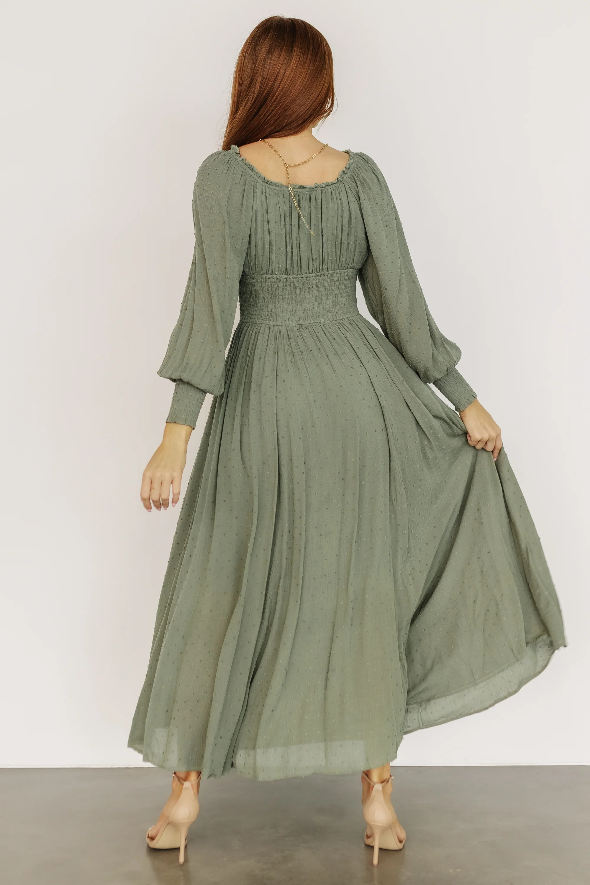 Renata Dot Maxi Dress | Dusty Olive