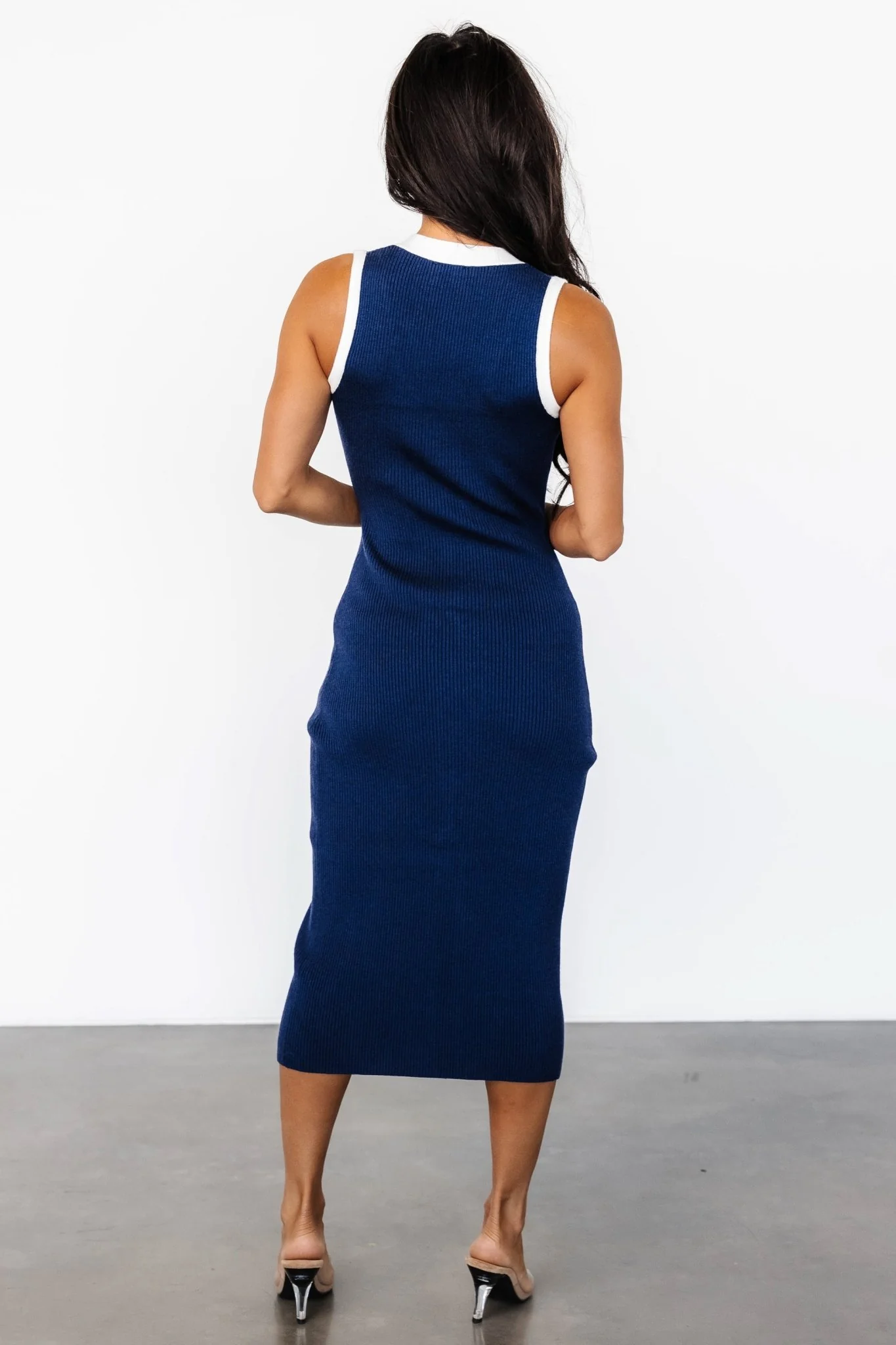 Coley Ribbed Button Dress | Navy + Off White
