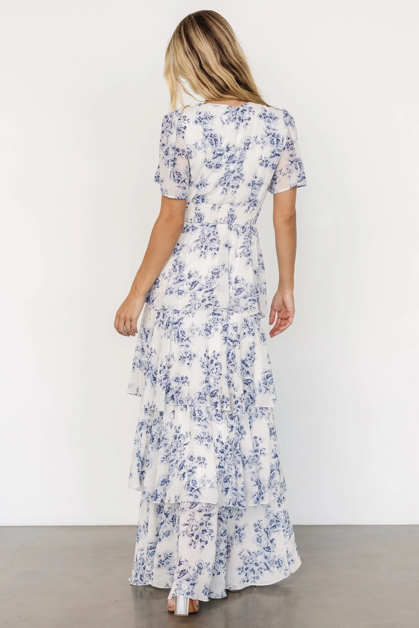 Montaigne Ruffle Maxi Dress | Off White + Blue