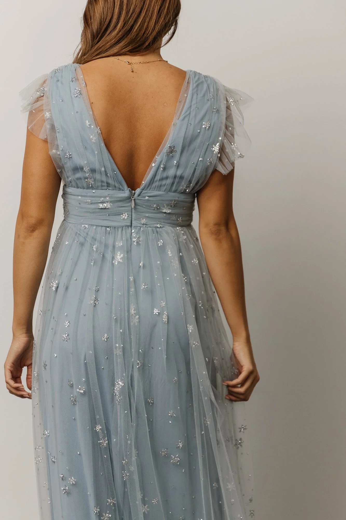 Nova Shimmer Maxi Dress | Dusty Blue + Silver