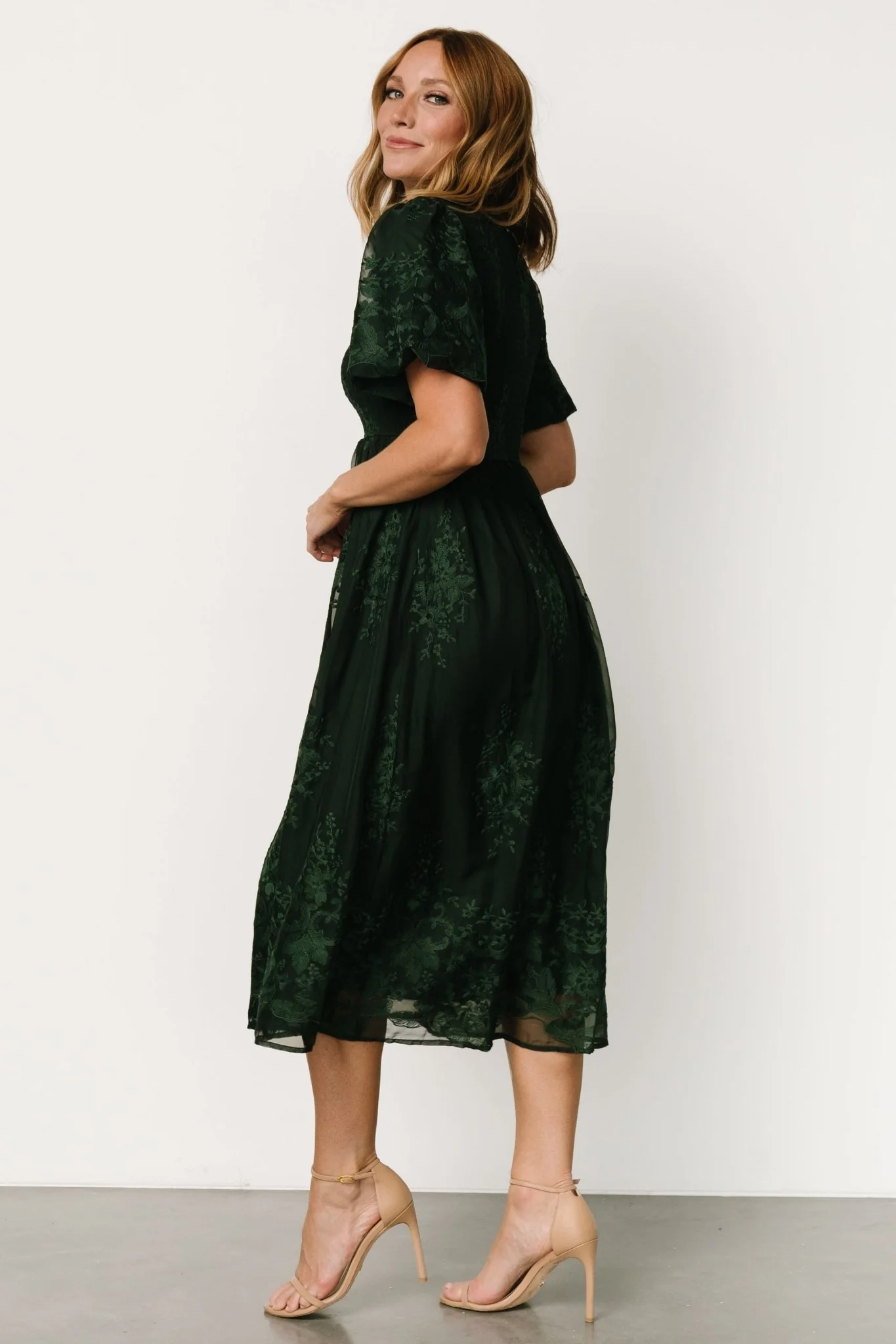 Corrine Embroidered Midi Dress | Emerald