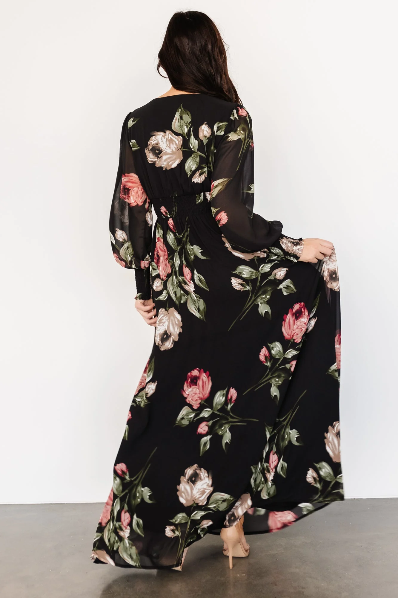 Olivia Maxi Dress | Black Rose Floral