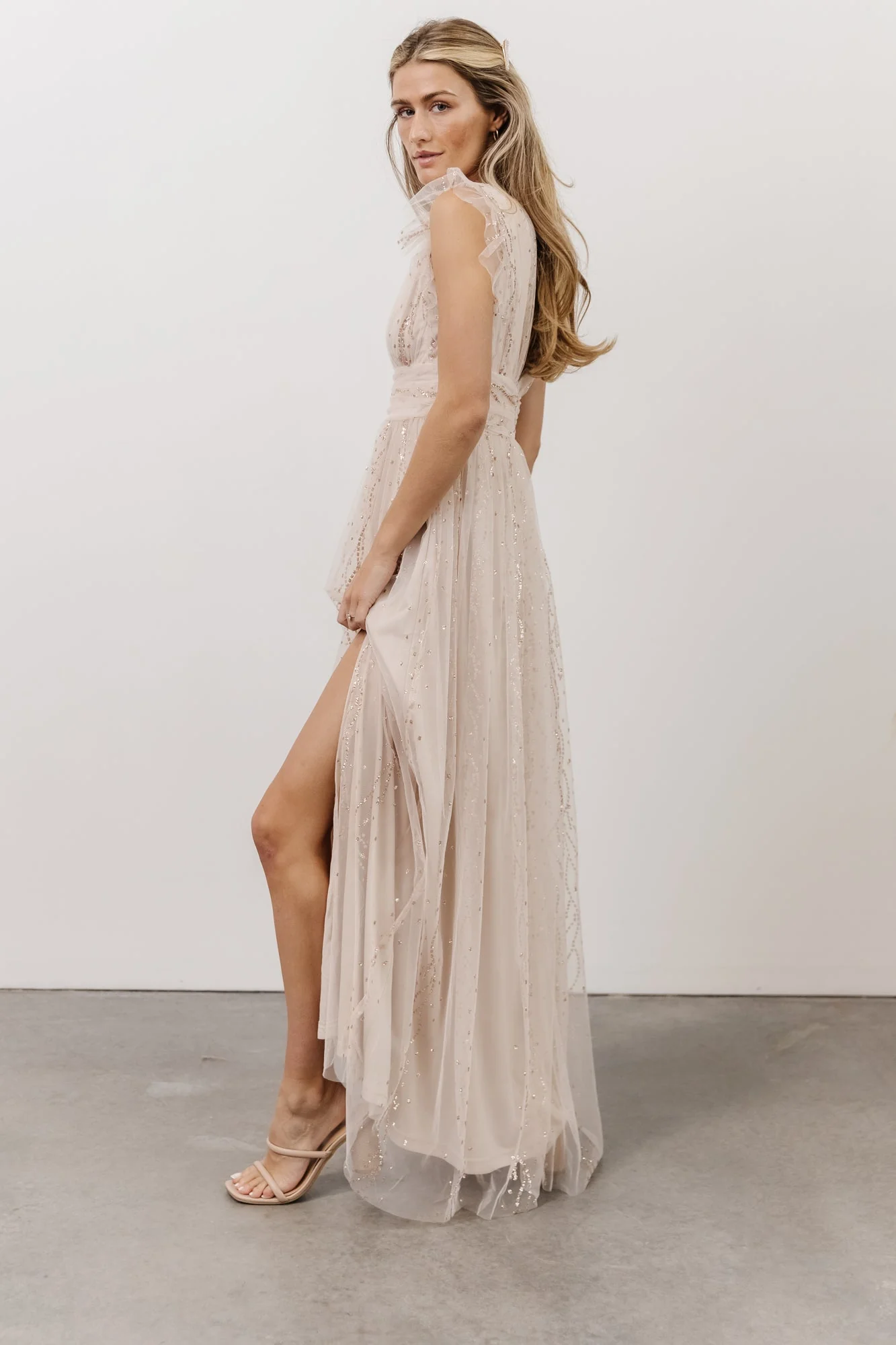 Annika Sequin Mesh Maxi Dress | Nude Blush