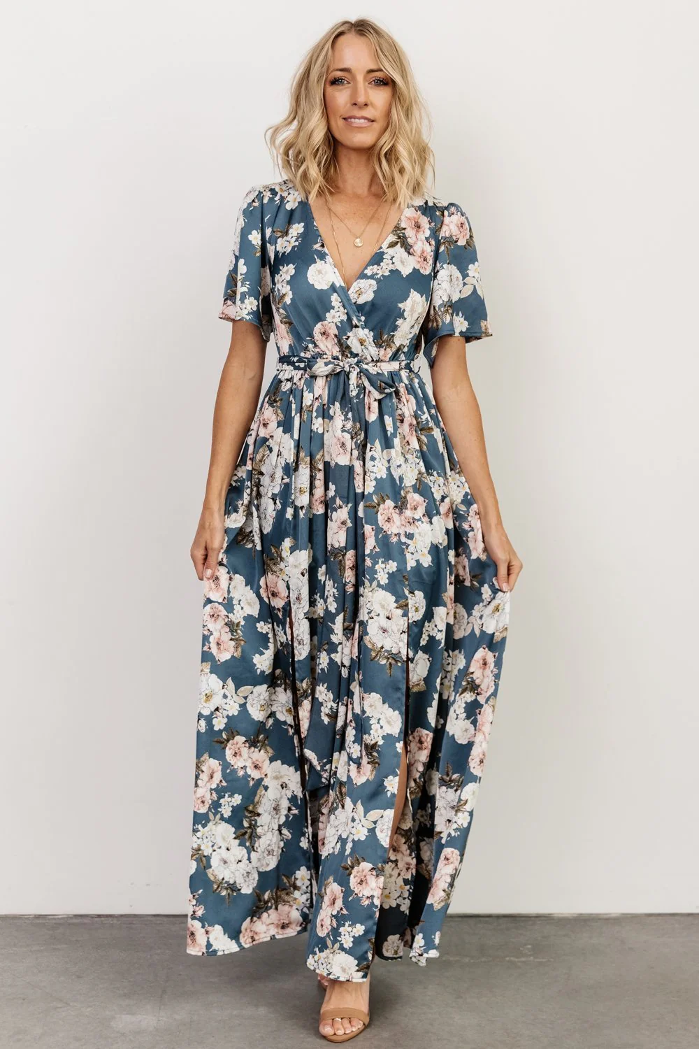 Sicily Satin Maxi Dress | Blue Floral