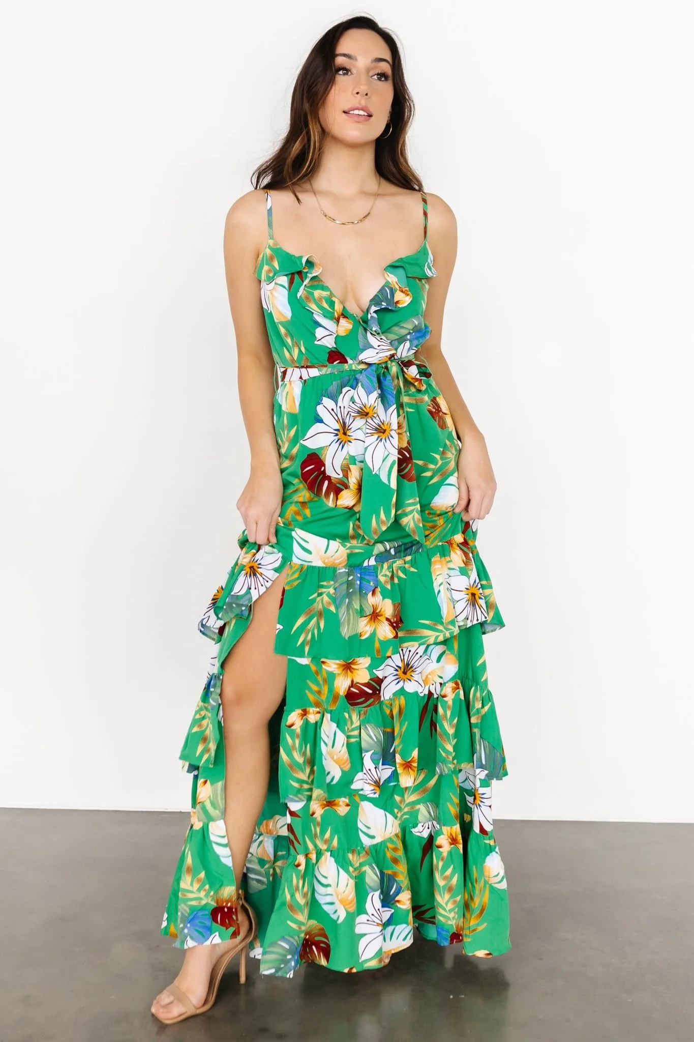 Dolores Ruffle Maxi Dress | Green Multi