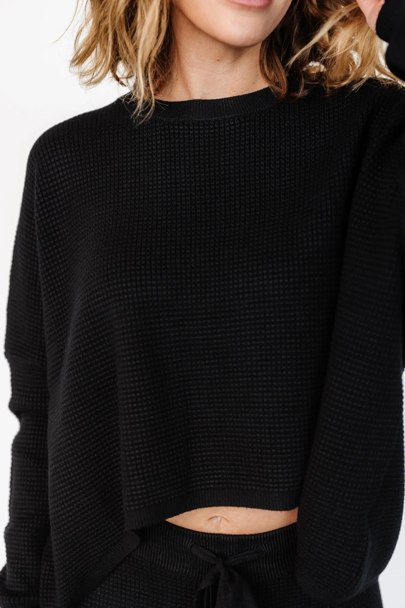 Owen Waffle Sweater Top | Black