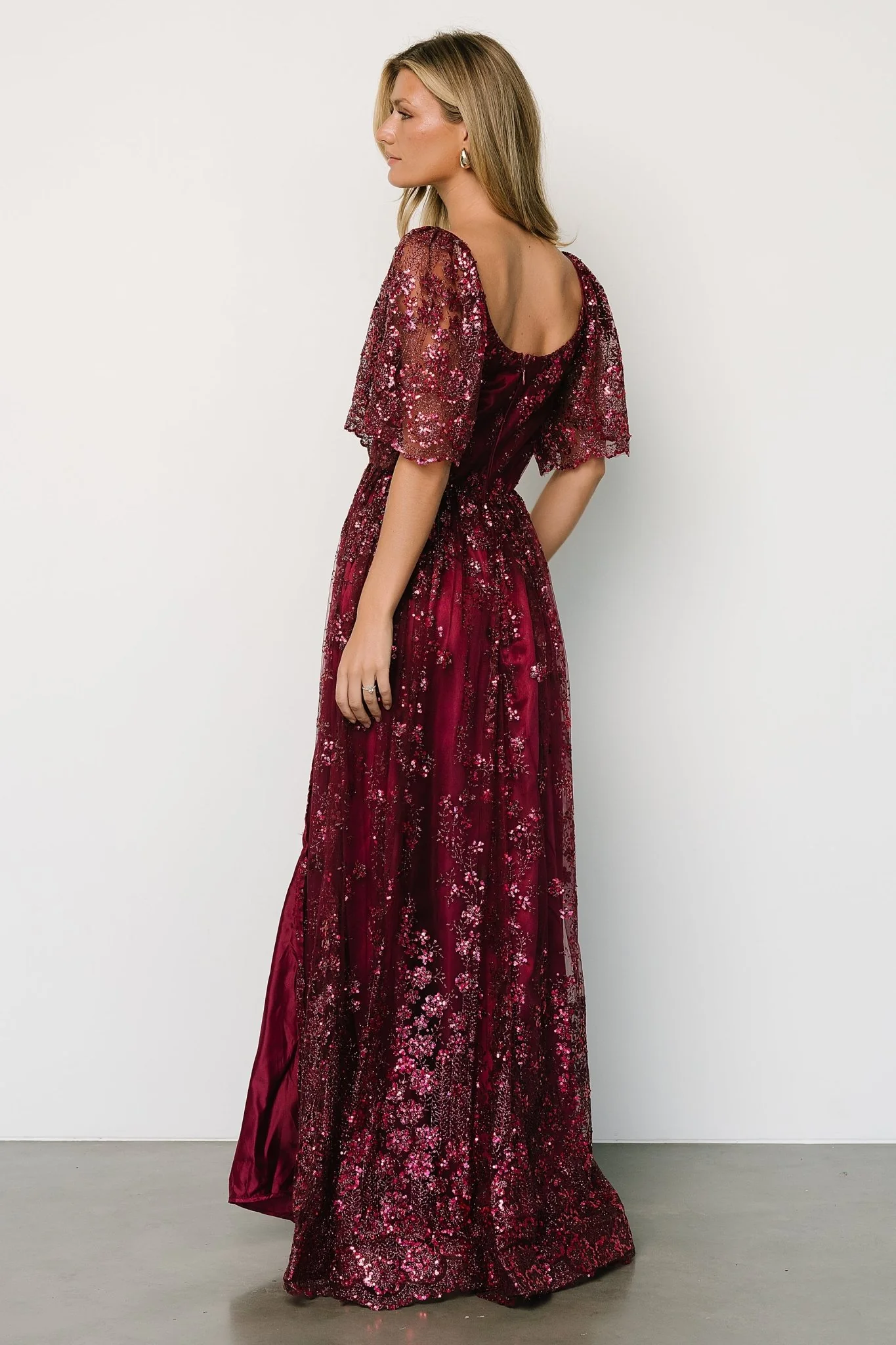 Genevieve Glitter Maxi Dress | Wine