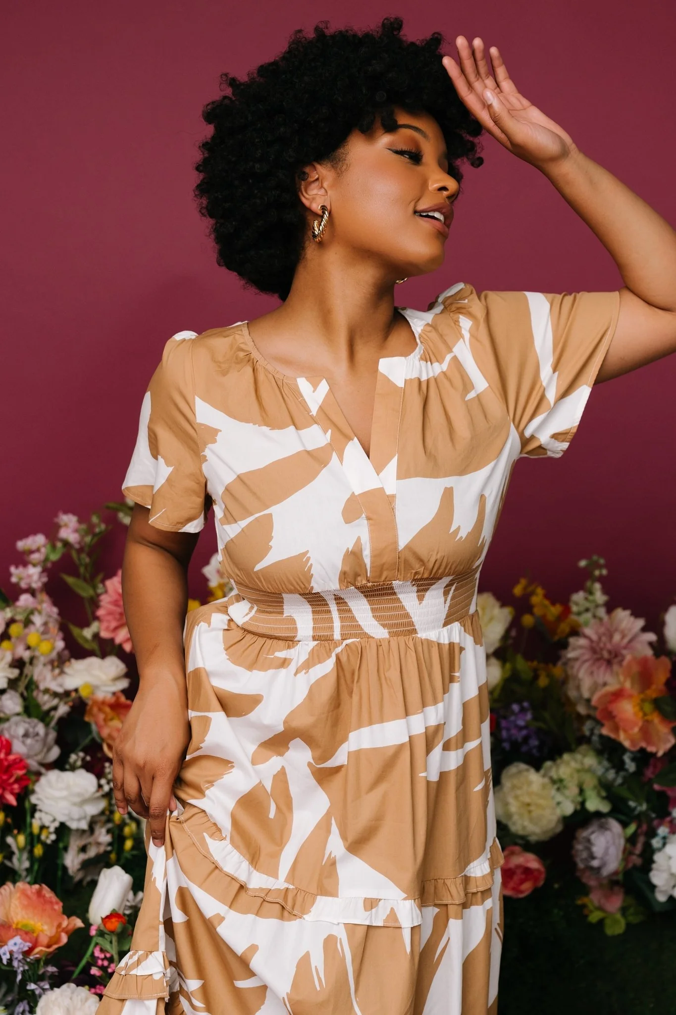 Palmer Tiered Maxi Dress | Camel + White